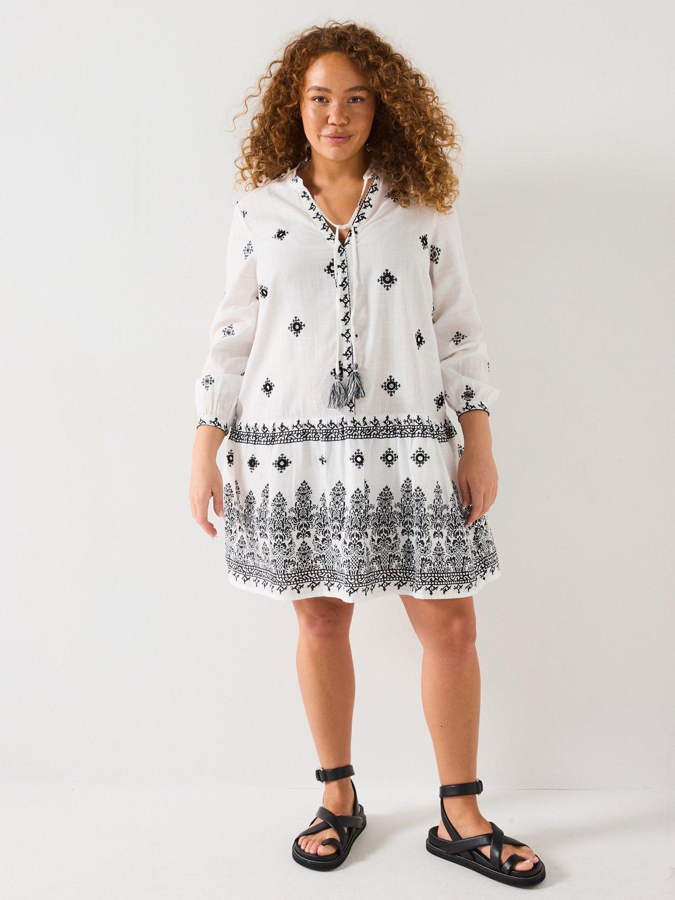 Image of V by Very Curve Printed Smock Mini Dress - Black