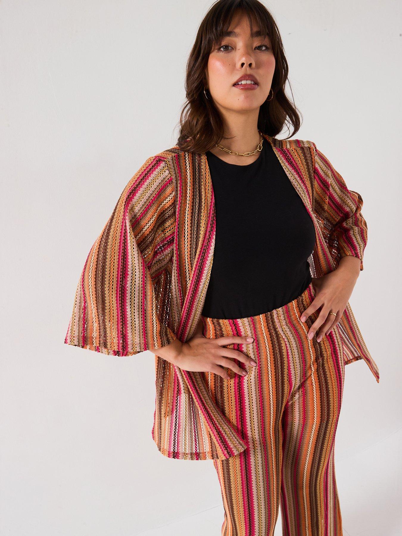 Image 1 of 6 of V by Very Curve Crochet Kimono Co-Ord - Multi