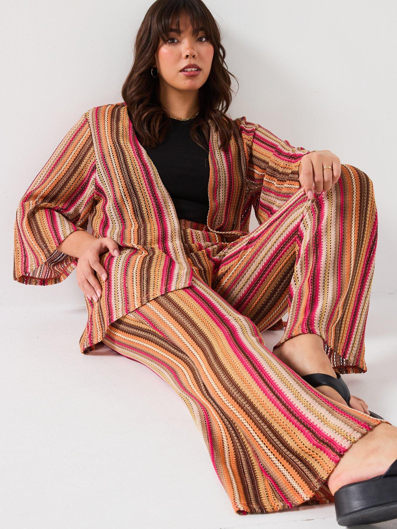 Image 4 of 6 of V by Very Curve Crochet Kimono Co-Ord - Multi