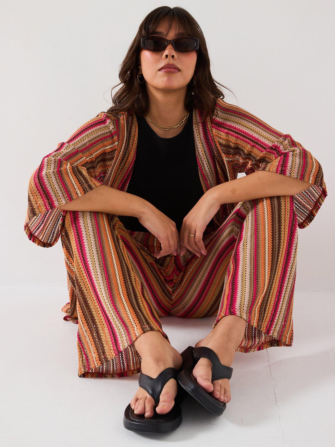 Image 5 of 6 of V by Very Curve Crochet Kimono Co-Ord - Multi