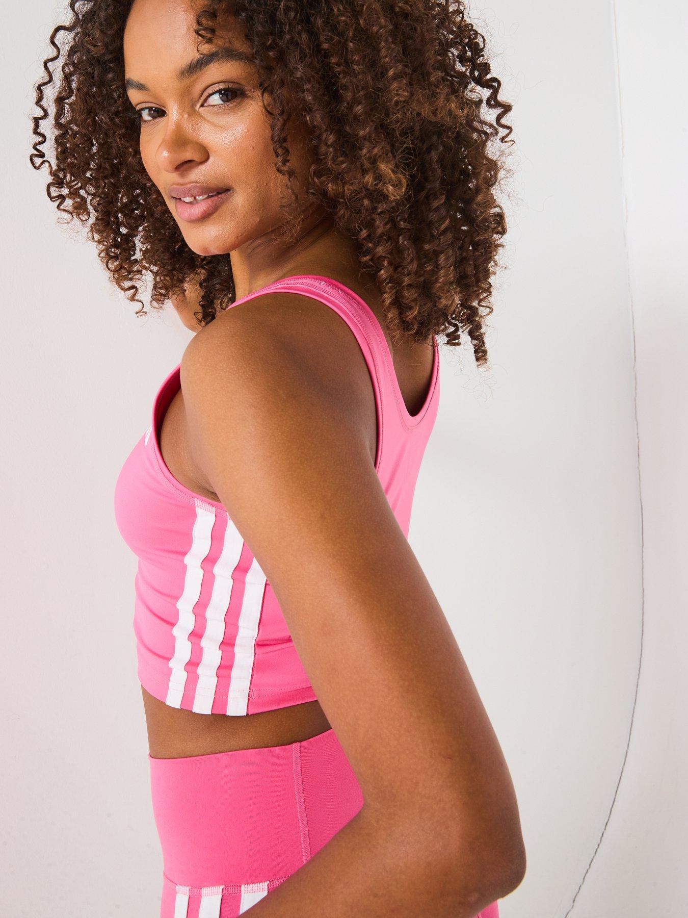 Image 4 of 6 of adidas Womens Train Essentials 3 Stripe Crop Tank - Pink