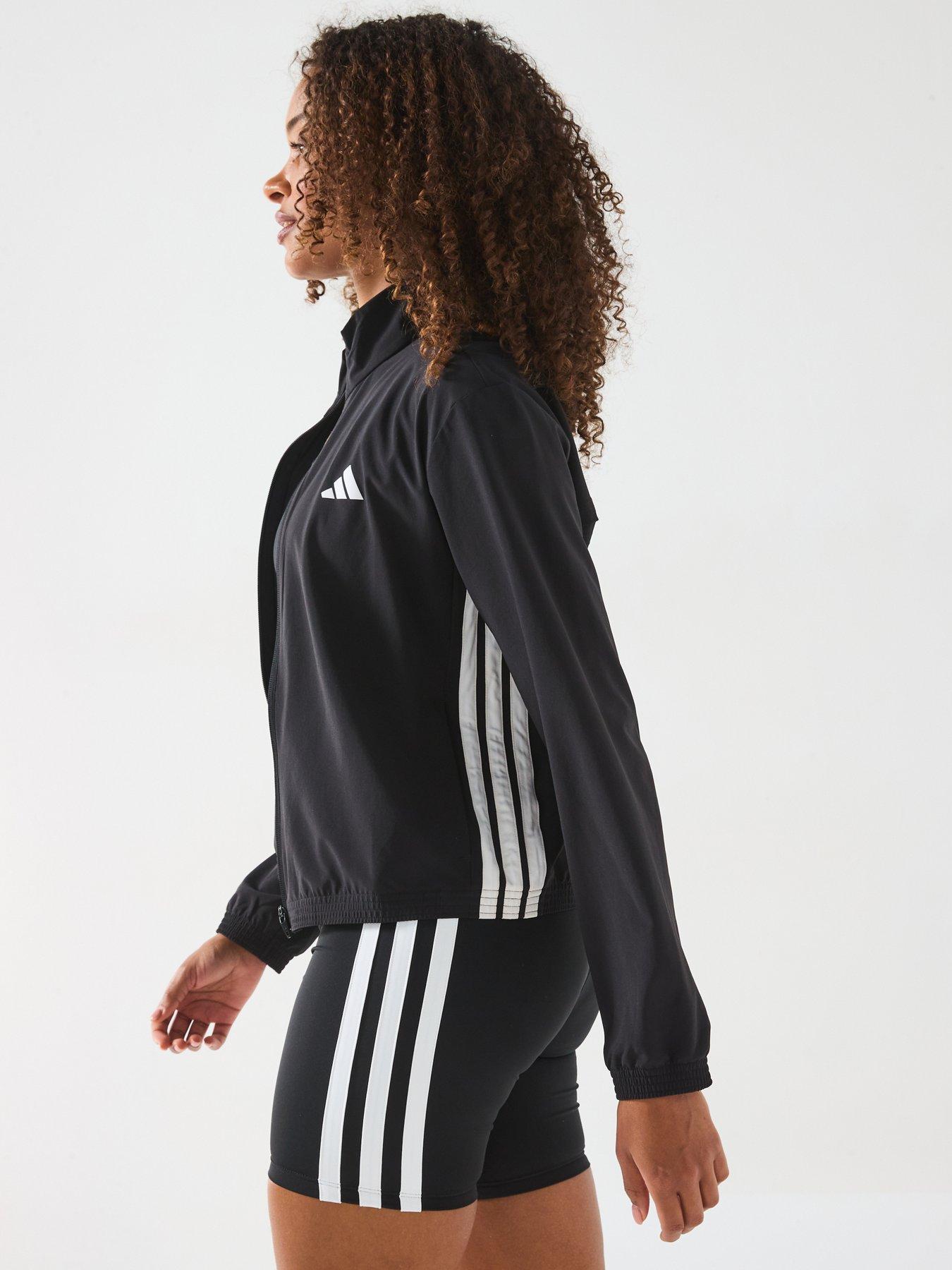 Image 4 of 6 of adidas Womens Train Essentials 3 Stripe Woven Jacket - Black