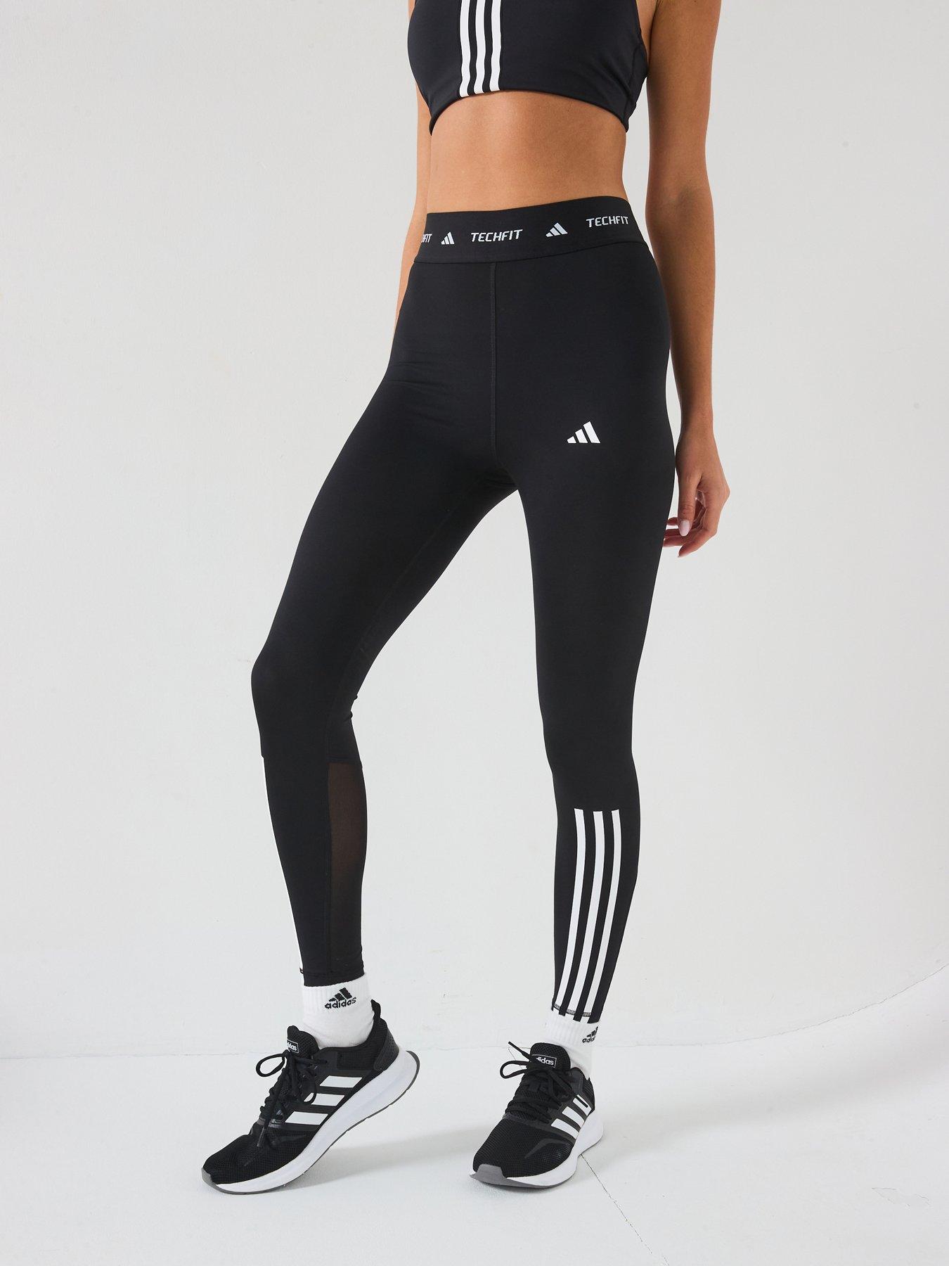 adidas Womens Training Tech Fit 3 Stripe 7/8 Tights - Black
