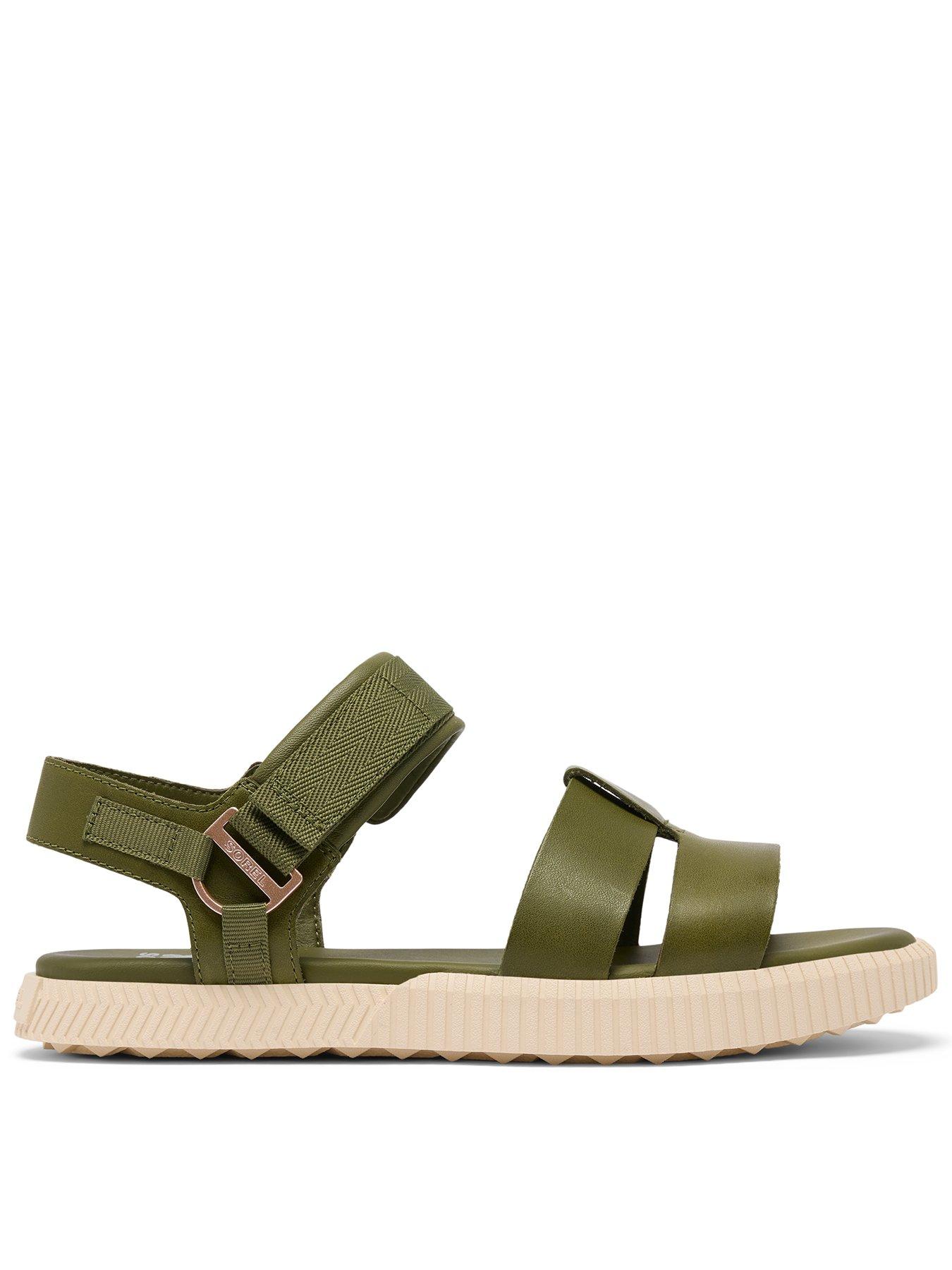 SOREL Womens Ona Ave Ankle Strap Flat Sandals - Green