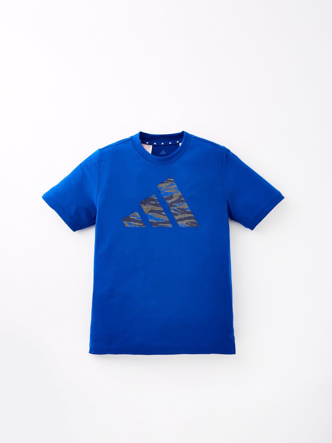 Image of adidas Junior Boys Train Essentials Camo T-Shirt - Blue