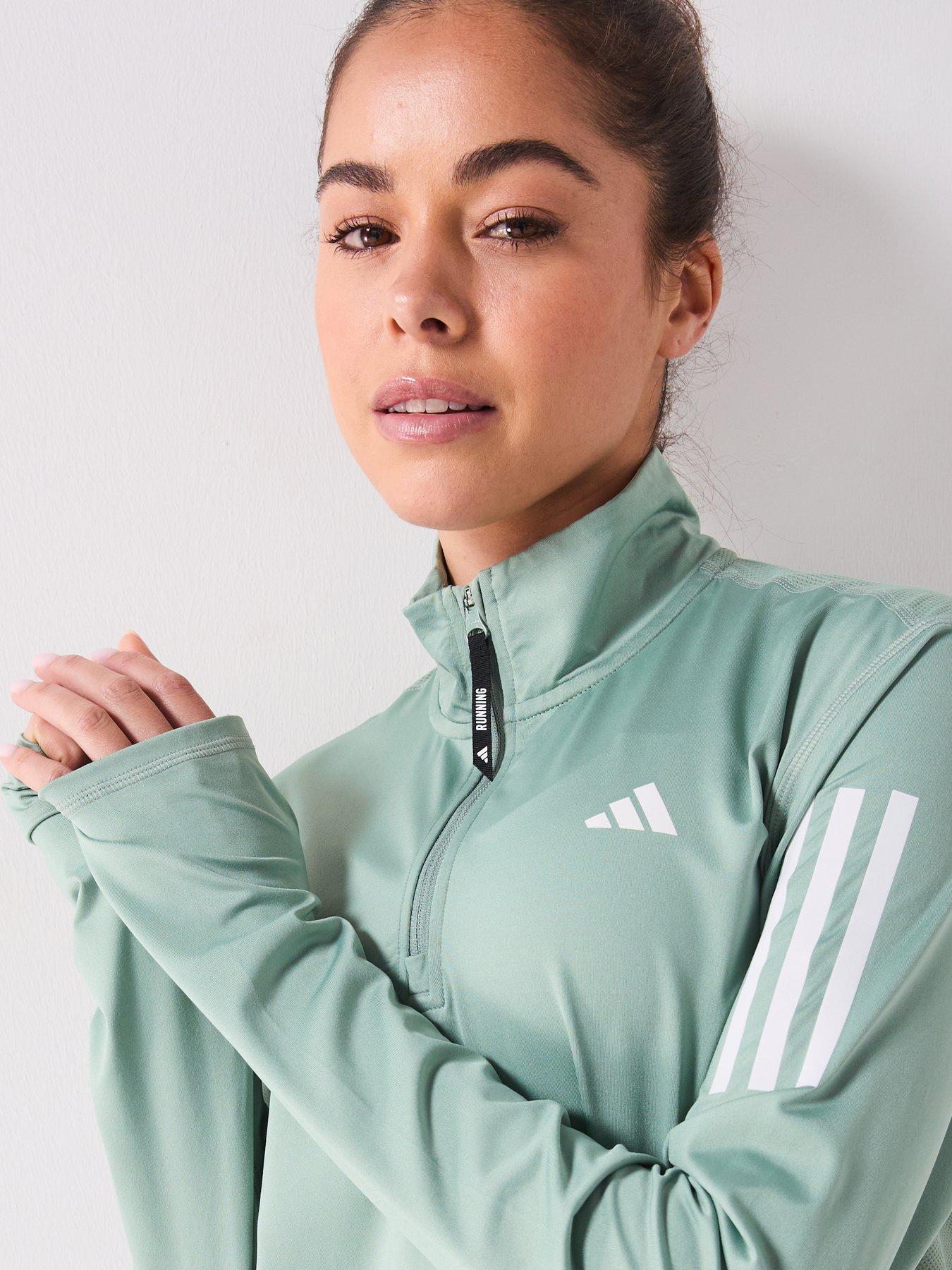 adidas-womens-running-own-the-run-12-zip-top-greenoutfit