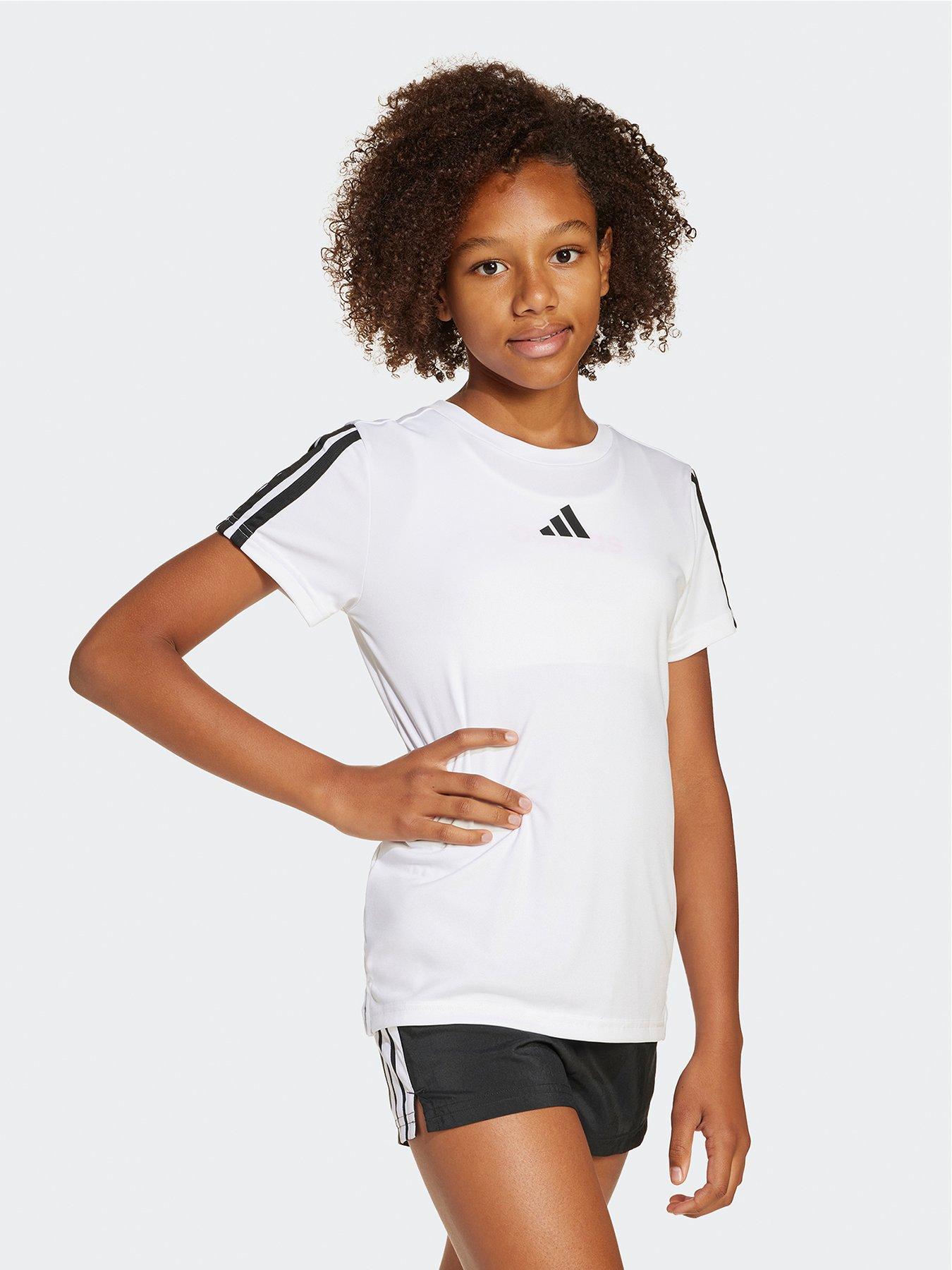Image 1 of 5 of adidas Junior Girls Train Essentials 3 Stripe T-Shirt - White