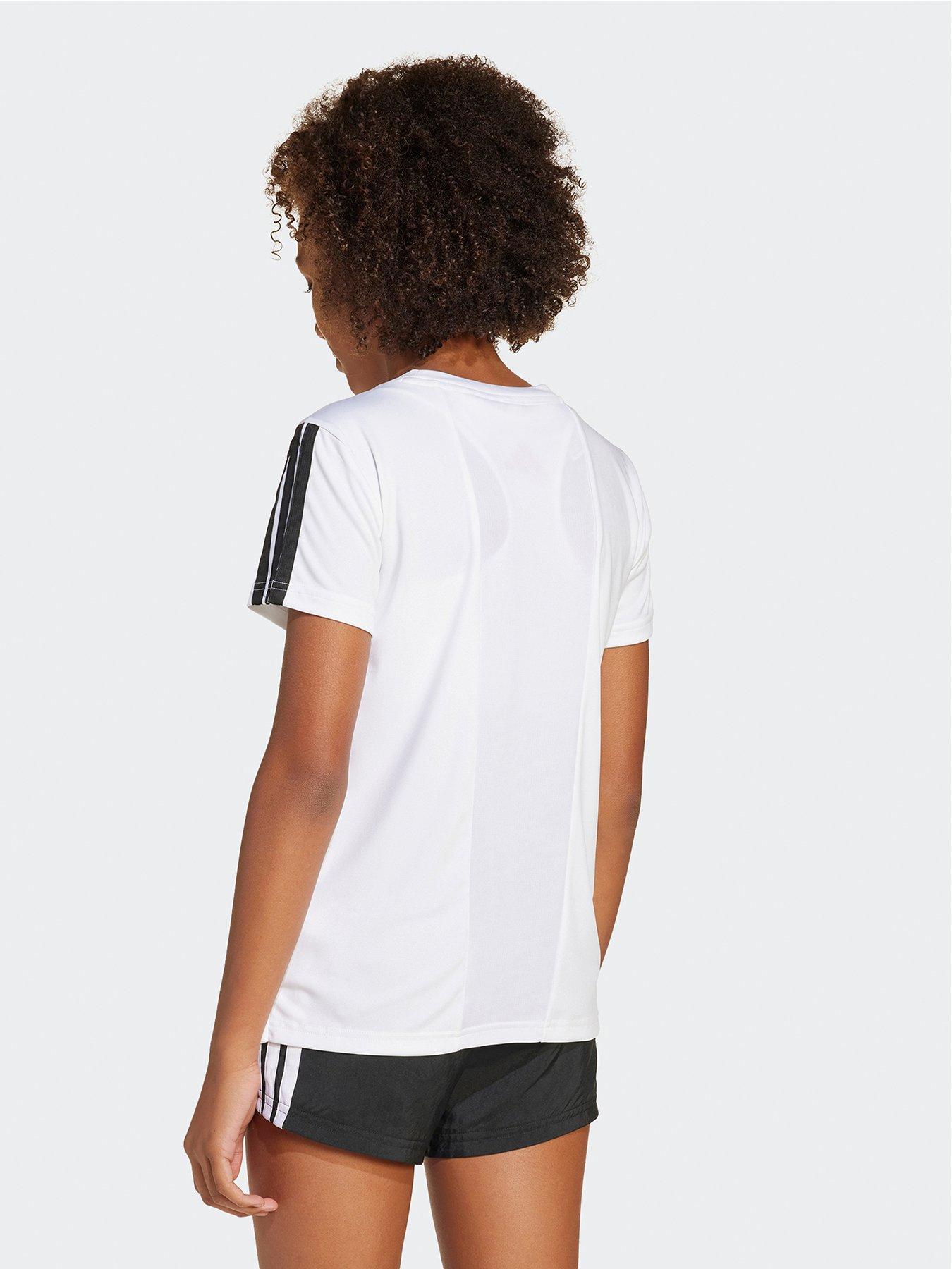 Image 2 of 5 of adidas Junior Girls Train Essentials 3 Stripe T-Shirt - White