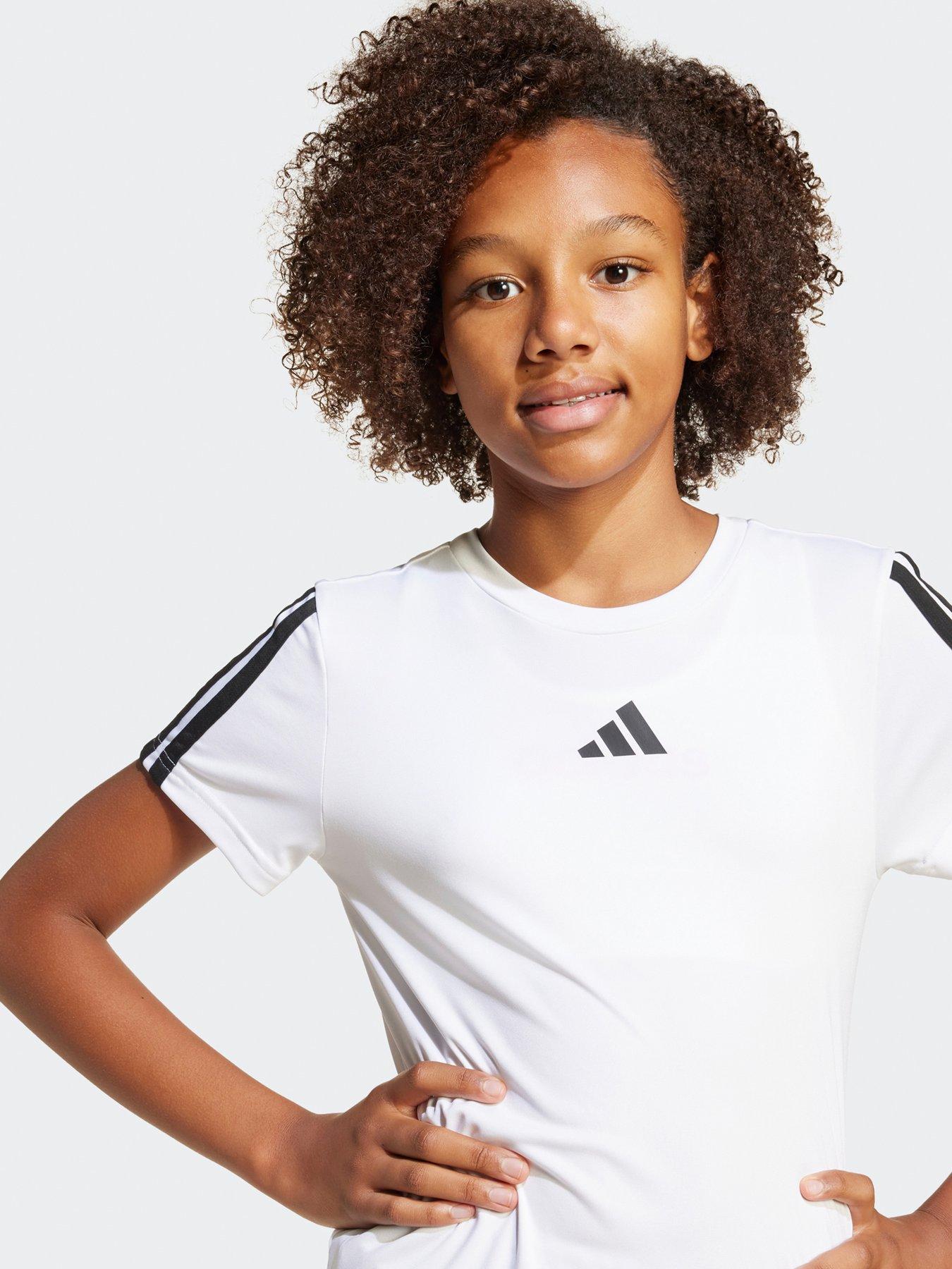 Image 4 of 5 of adidas Junior Girls Train Essentials 3 Stripe T-Shirt - White