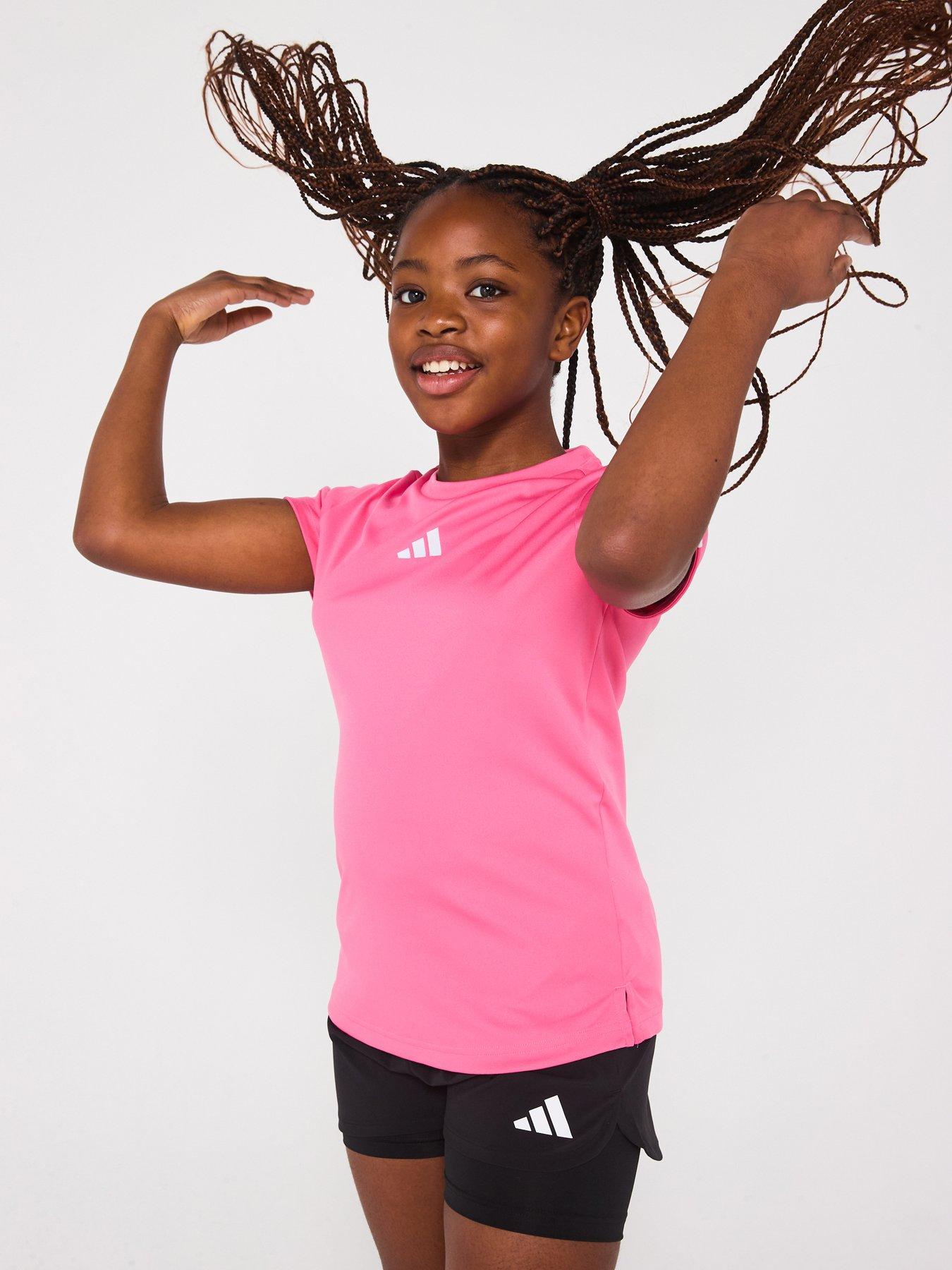 Image 1 of 6 of adidas Junior Girls Train Essentials 3 Stripe T-Shirt - Pink