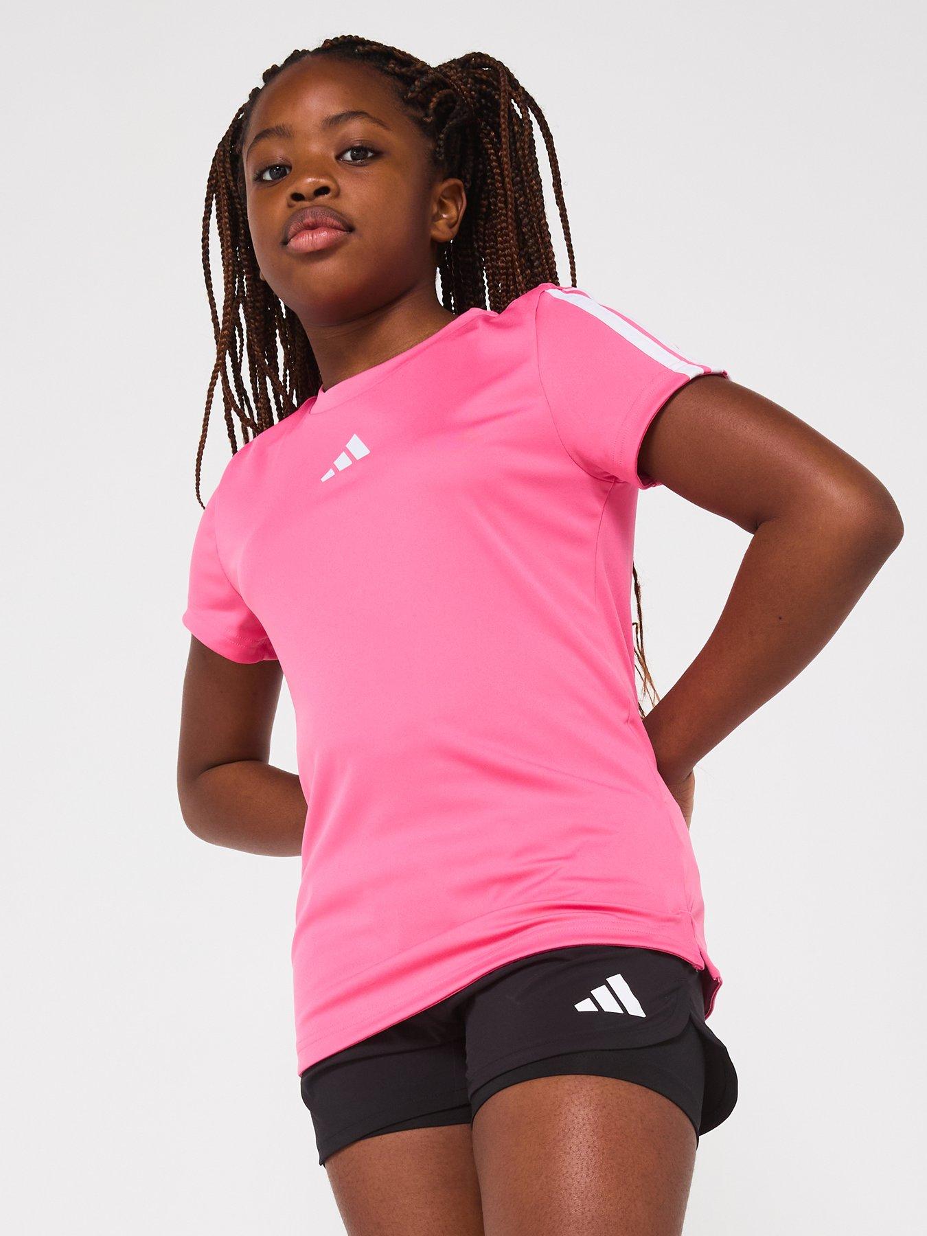 Image 4 of 6 of adidas Junior Girls Train Essentials 3 Stripe T-Shirt - Pink