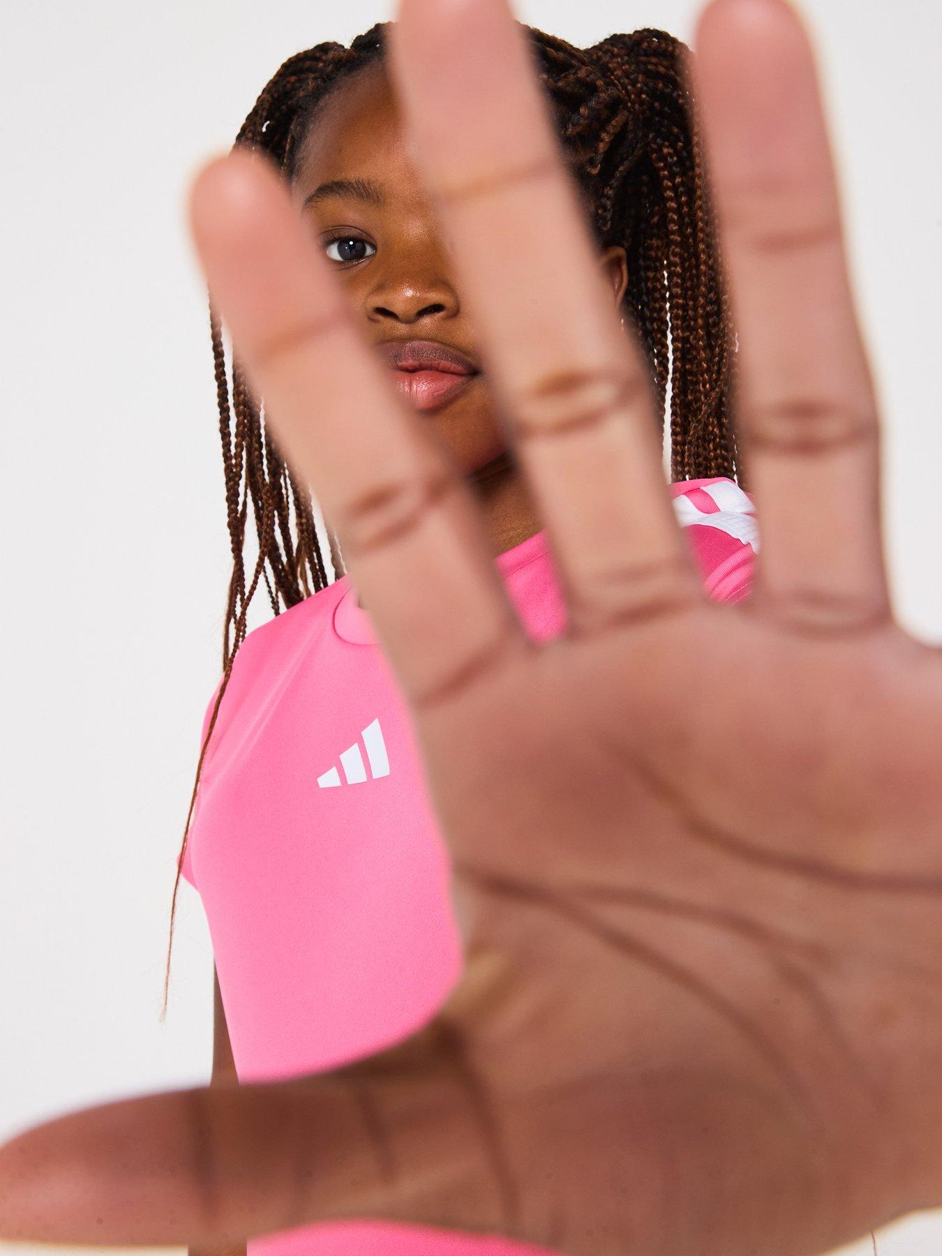 Image 5 of 6 of adidas Junior Girls Train Essentials 3 Stripe T-Shirt - Pink