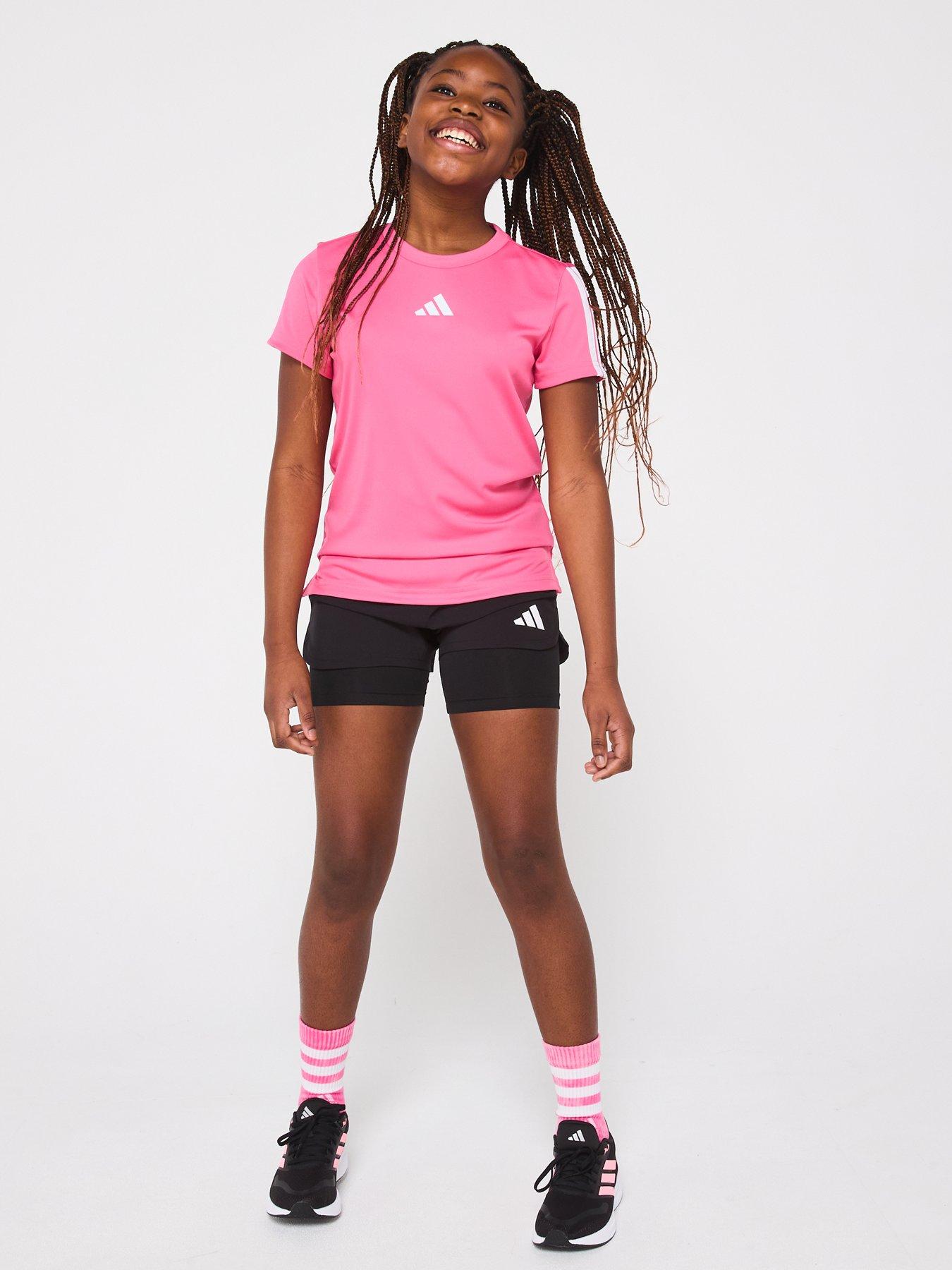 Image 6 of 6 of adidas Junior Girls Train Essentials 3 Stripe T-Shirt - Pink