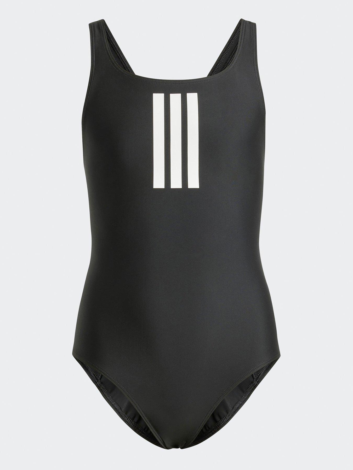Image 1 of 4 of adidas Junior Girls 3 Stripe Swimsuit - Black