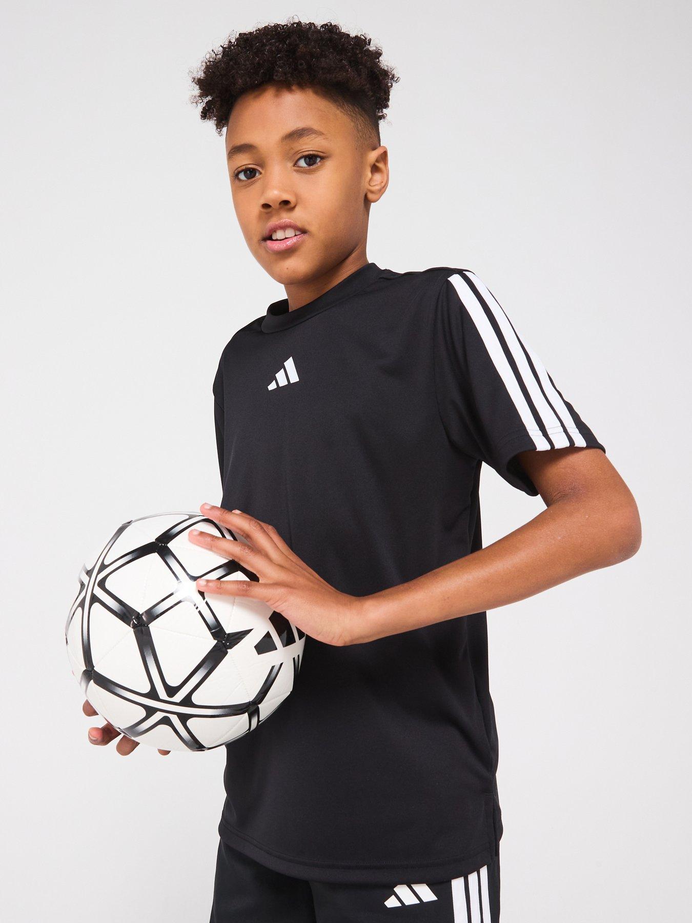 Image of adidas Junior Boys Train Essentials 3 Stripe T-Shirt - Black - Black/White