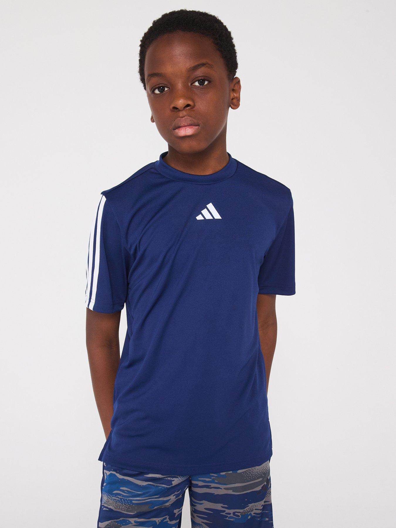 Image of adidas Junior Boys Train Essentials 3 Stripe T-Shirt - Navy