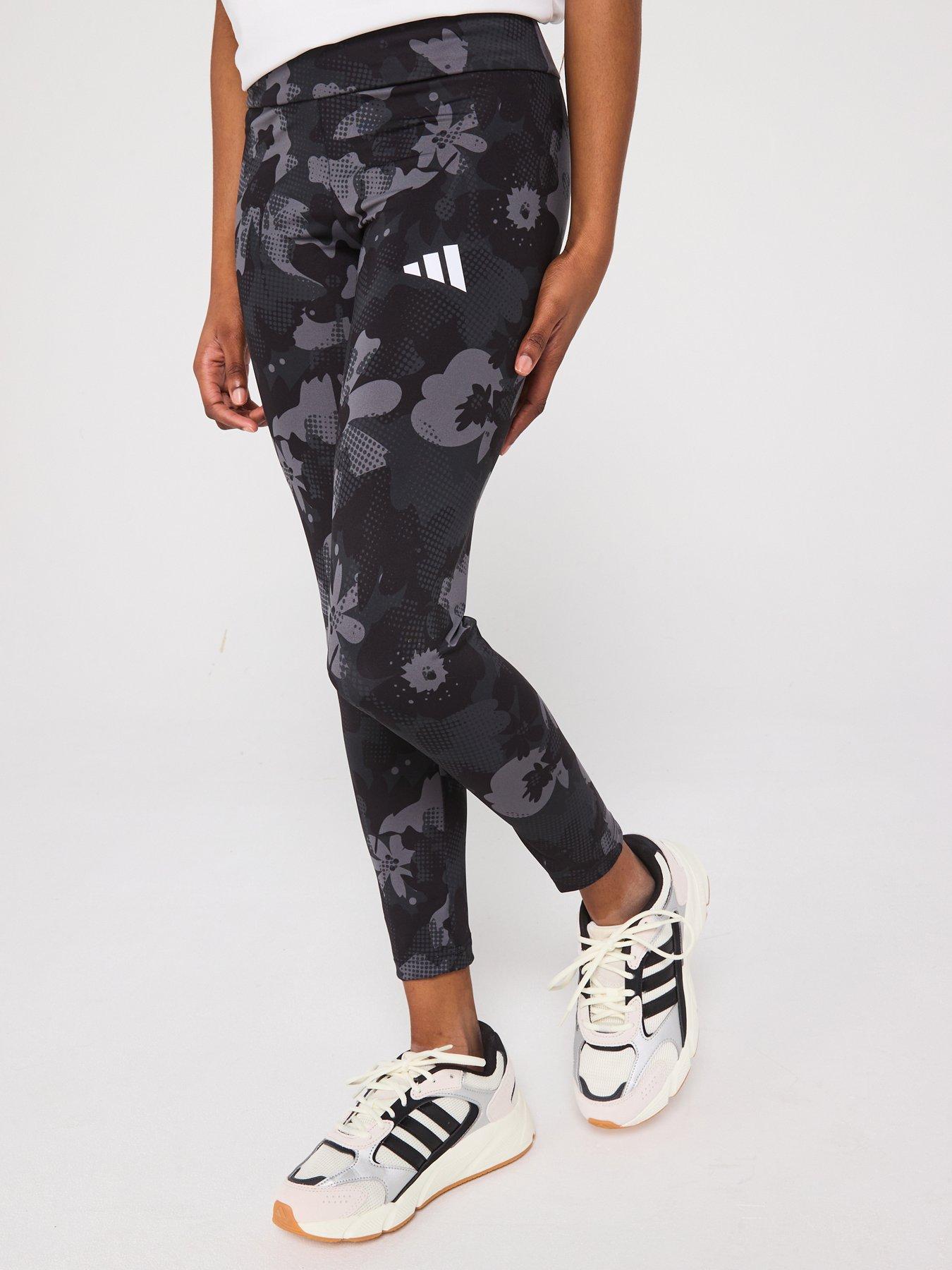 Image of adidas Junior Girls Training Essentials Printed Tights - Grey/Carbon/Black