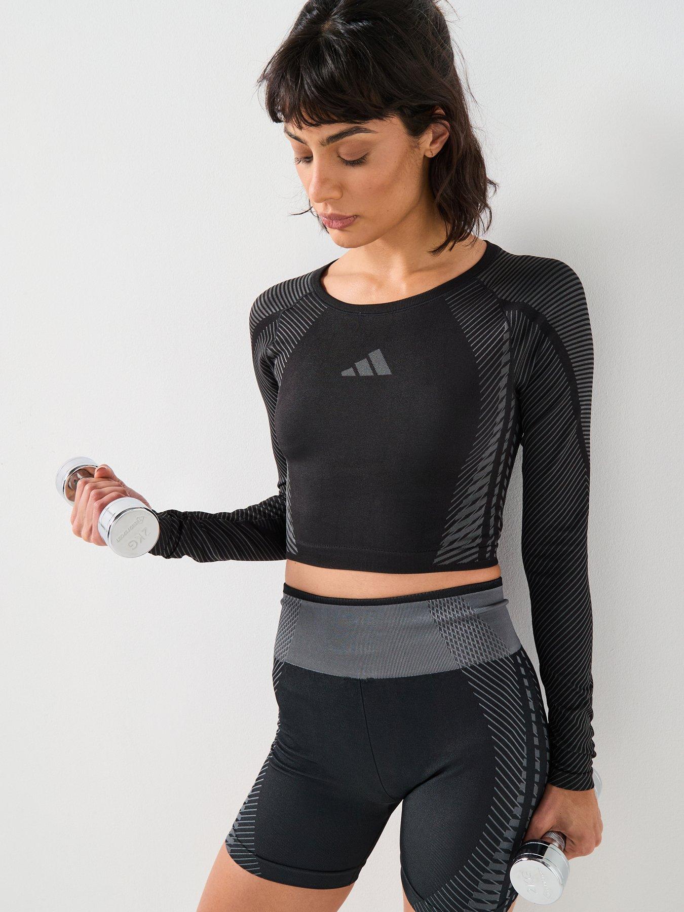 adidas Womens Training Seamless Long Sleeve Crop Top - Black