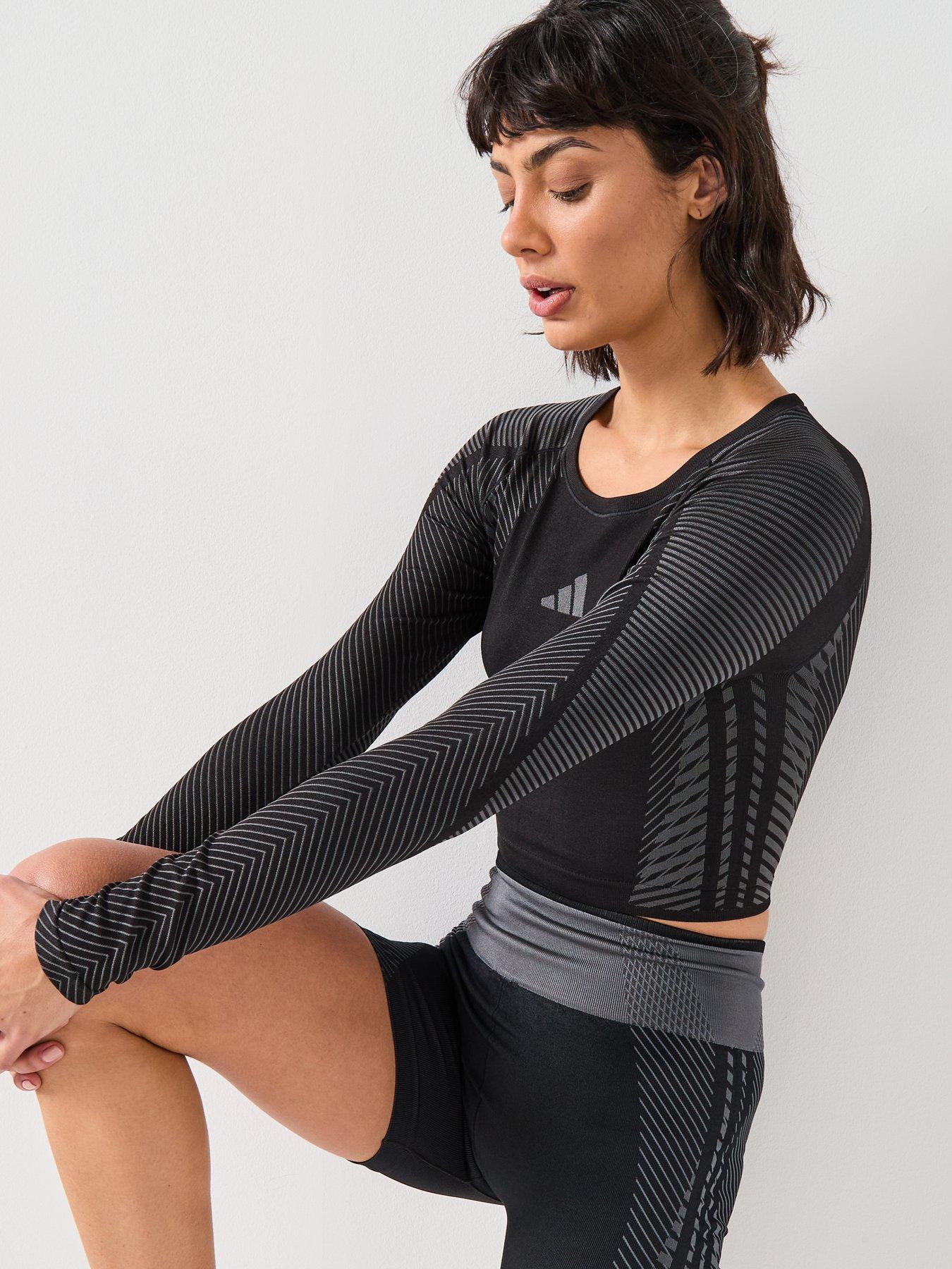 Image 4 of 6 of adidas Womens Training Seamless Long Sleeve Crop Top - Black