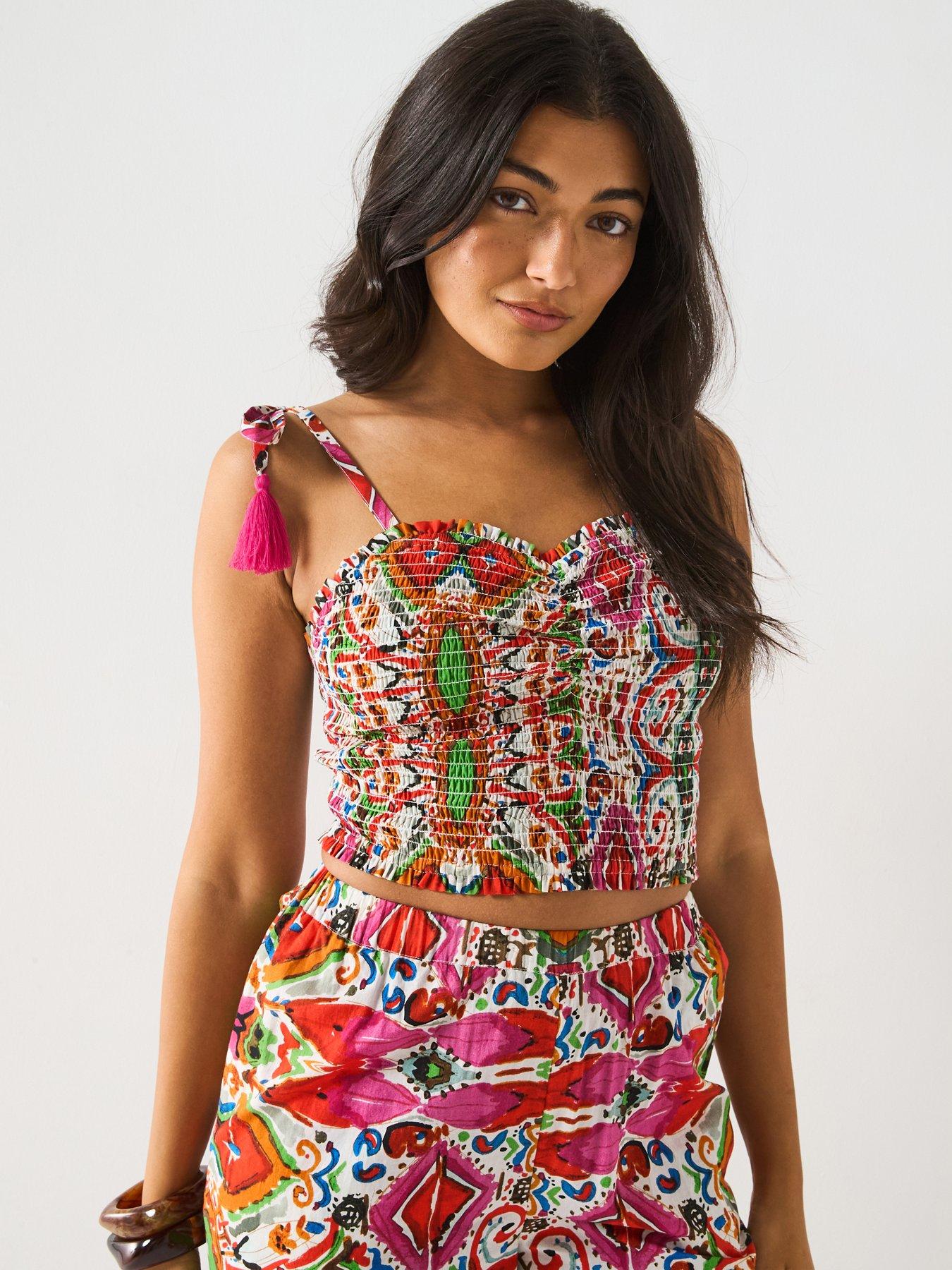 Image of V by Very Printed Crop Top Co-Ord - Multi