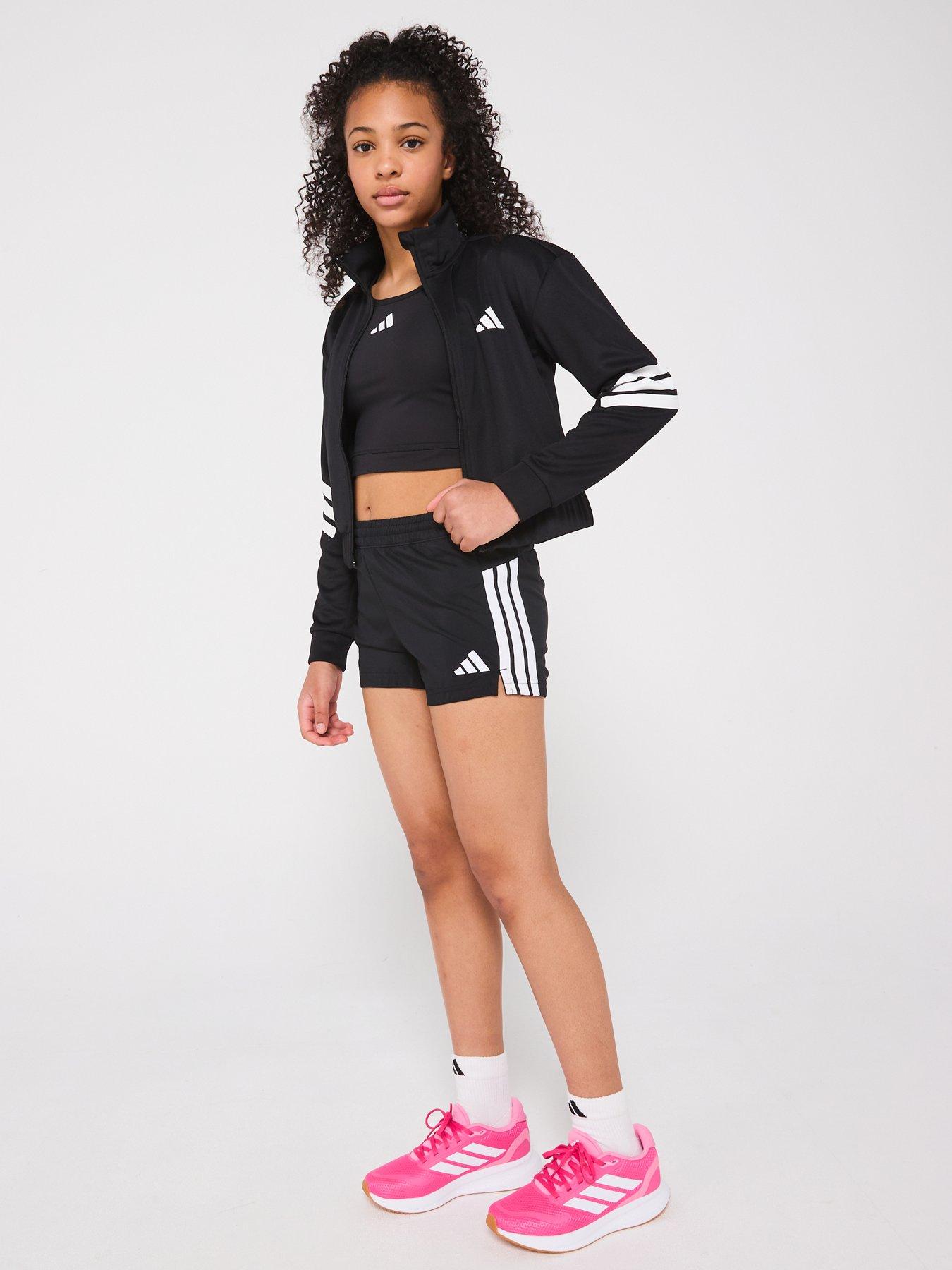 Image 6 of 6 of adidas Junior Girls Train Essentials 3 Stripe Shorts - Black/White