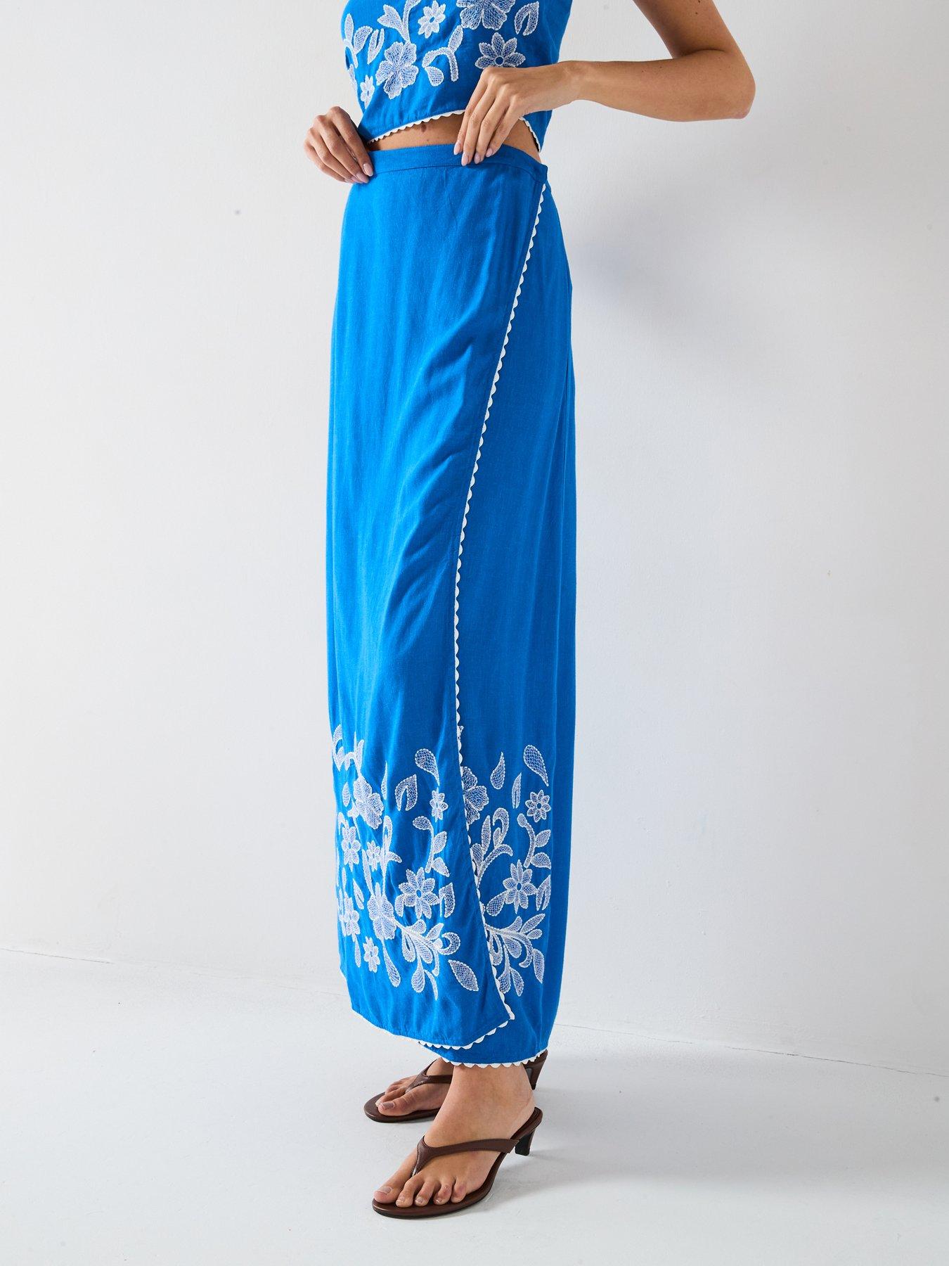 V by Very Embroidered Skirt Co-Ord - Blue