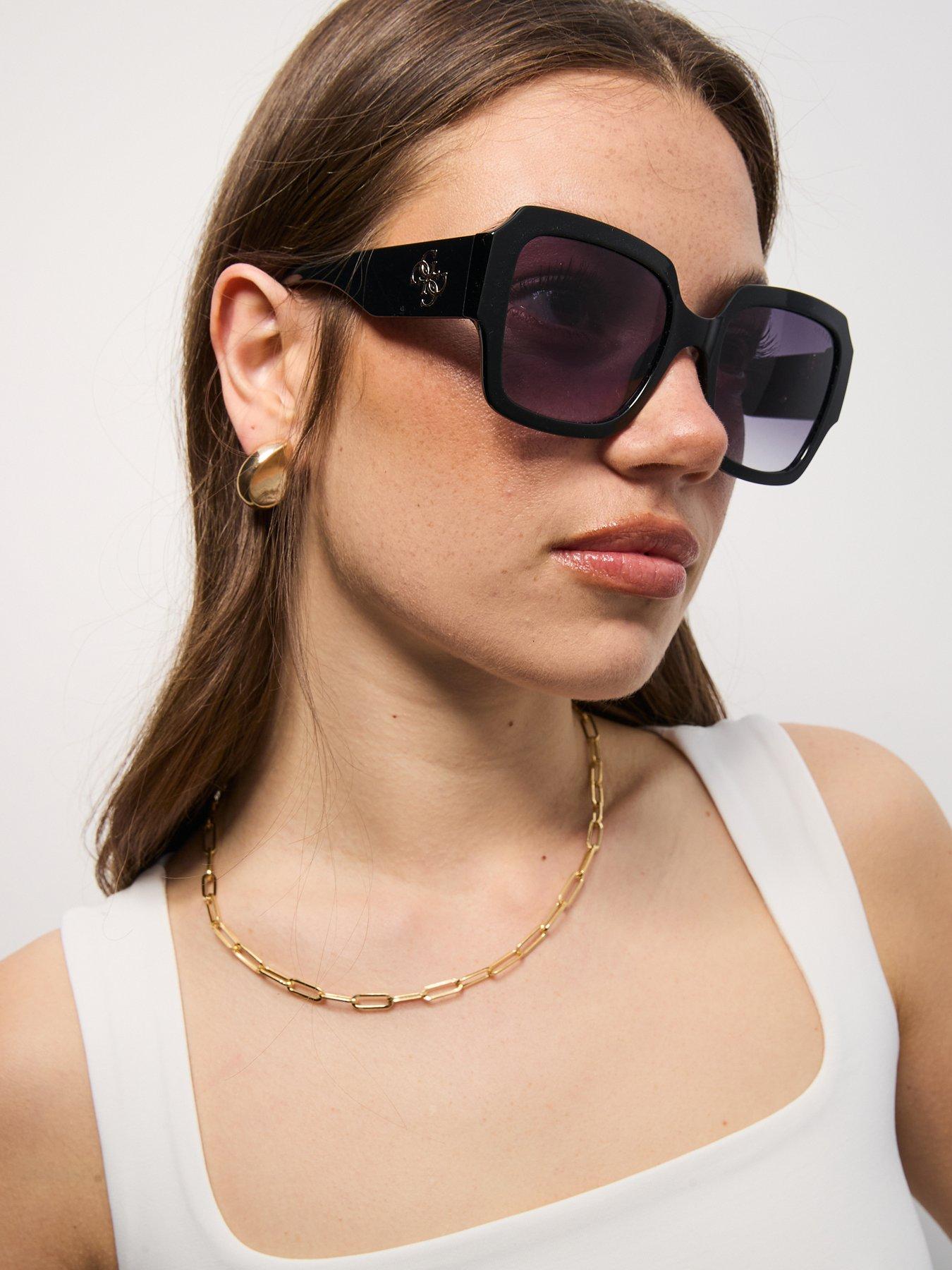 Image 1 of 6 of Guess Square Large Logo Sunglasses - Black