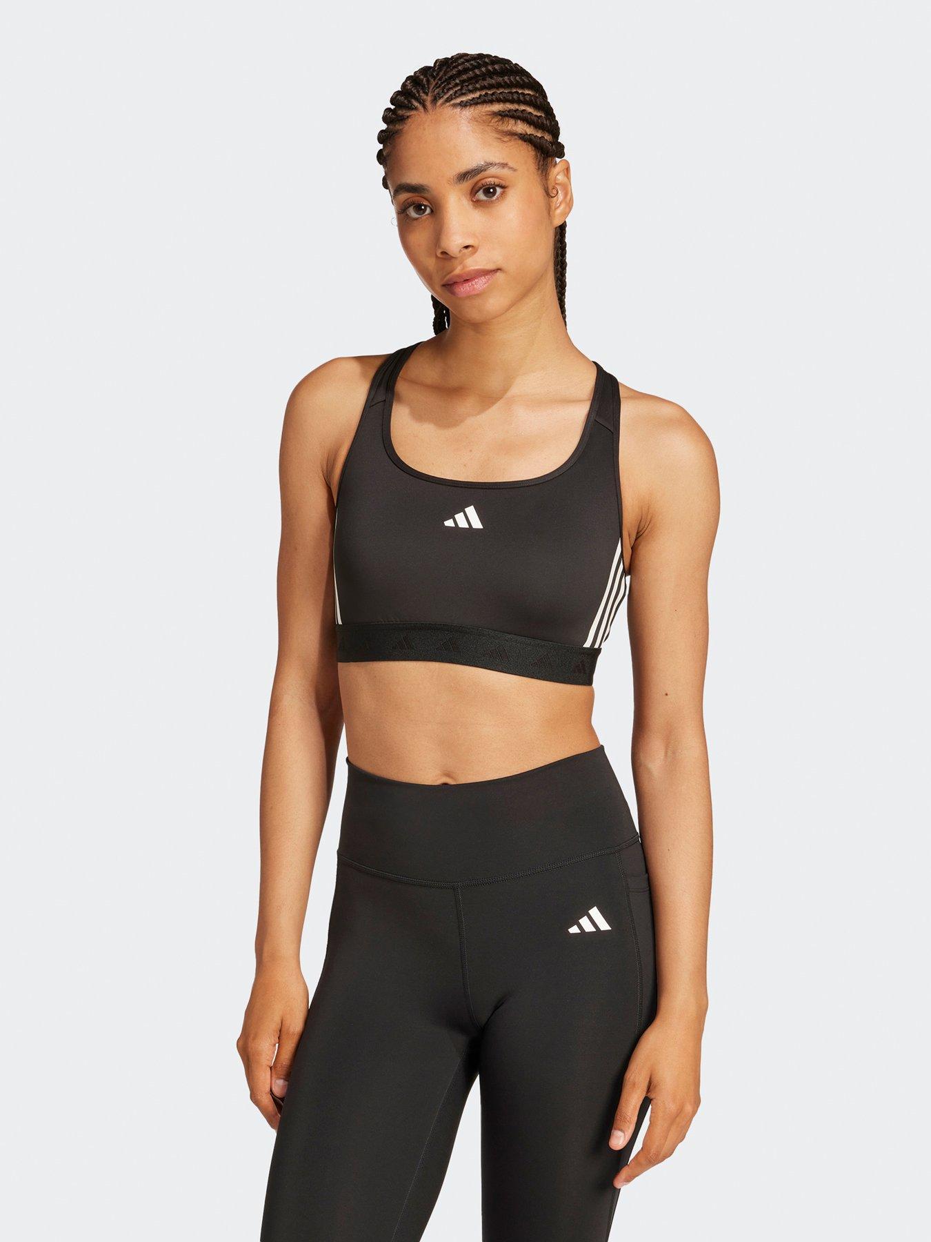 Image 1 of 5 of adidas Womens Training Hyperglam Mid Support Sports Bra - Black/White