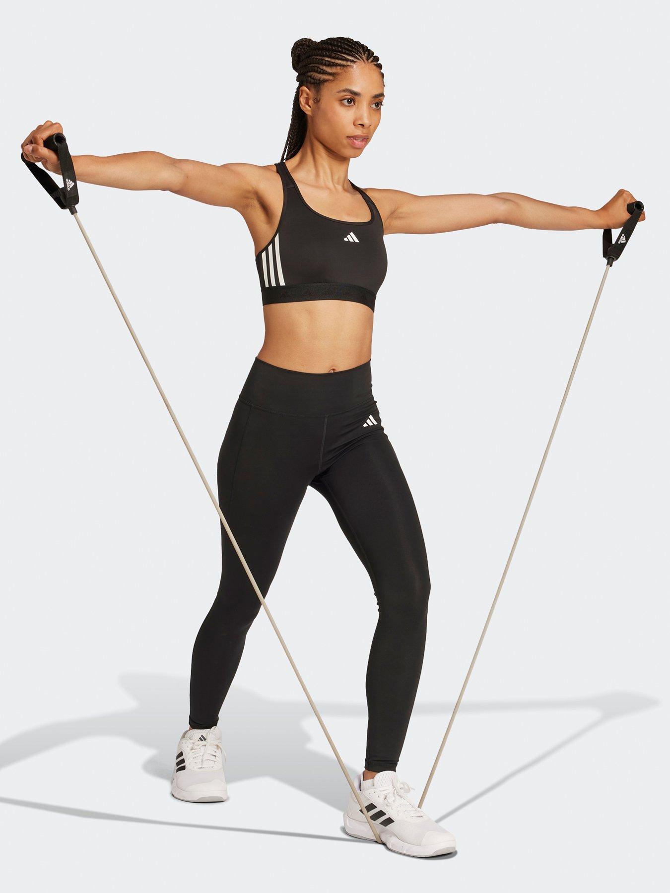 Image 3 of 5 of adidas Womens Training Hyperglam Mid Support Sports Bra - Black/White