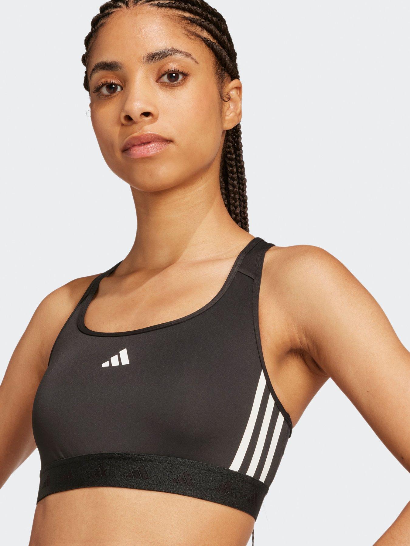 Image 4 of 5 of adidas Womens Training Hyperglam Mid Support Sports Bra - Black/White