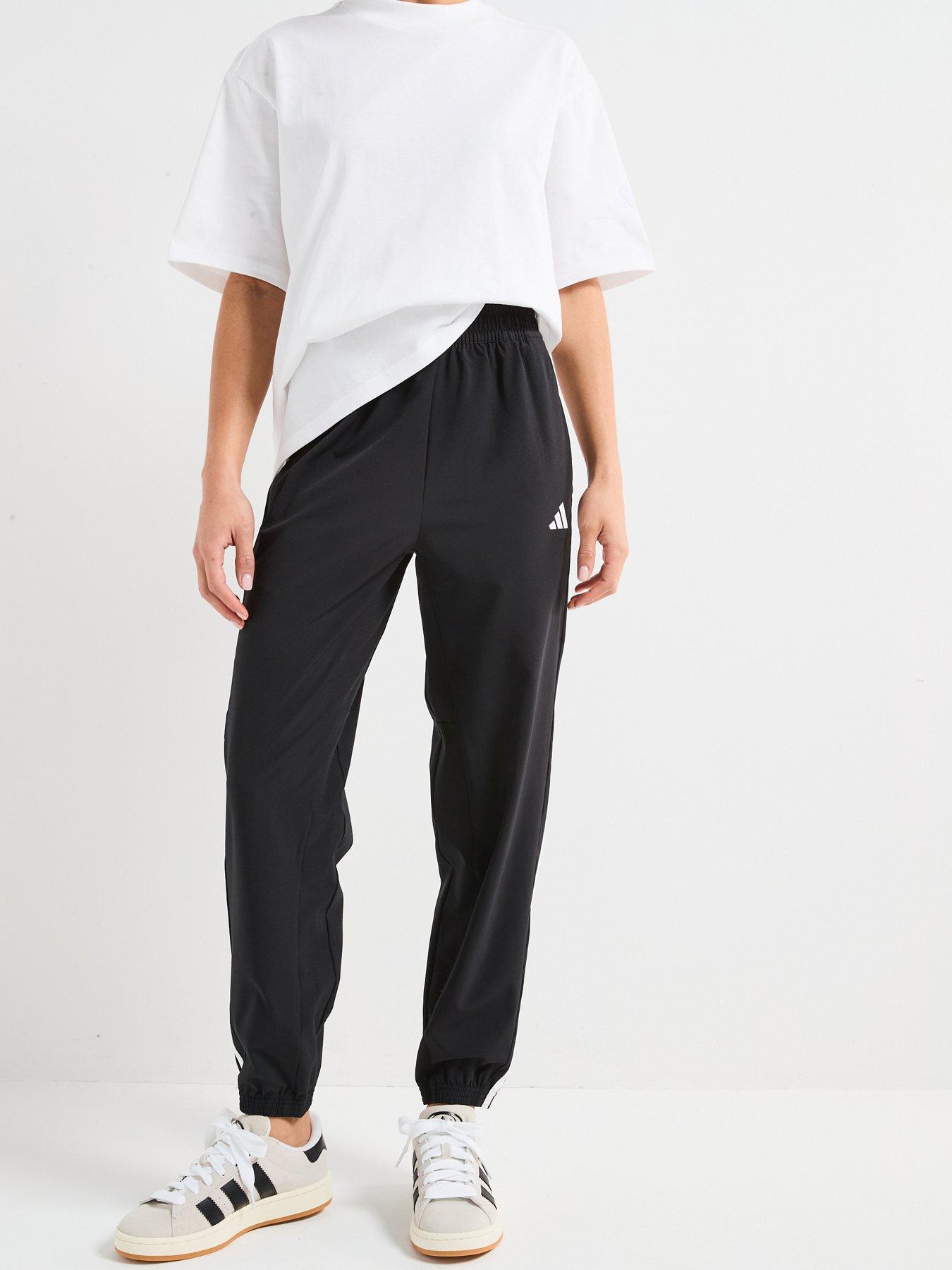 adidas Womens Train Essential 3 Stripe Woven Pants - Black