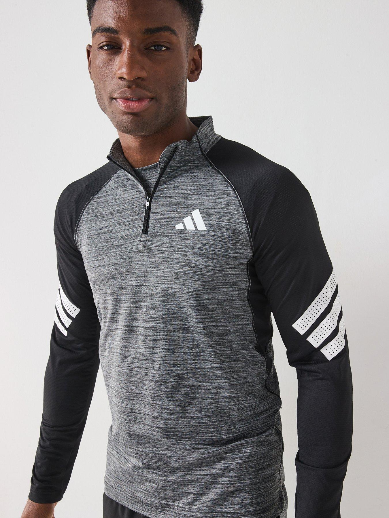 adidas Mens Training Gym+ 3 Stripe 1/4 Zip Top - Black