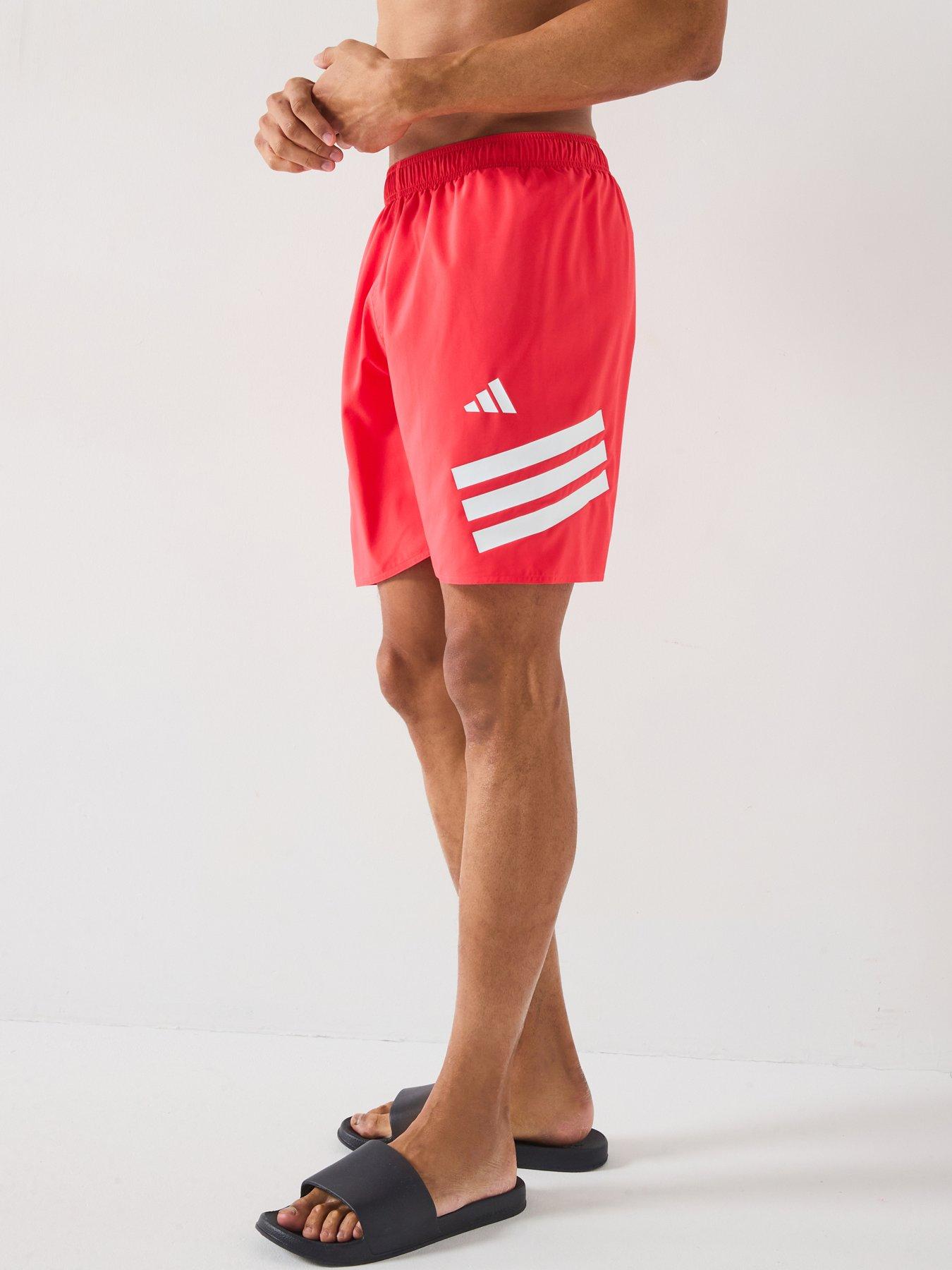Image 1 of 4 of adidas Mens Icon 3 Stripe 8in Swim Shorts - Semi Lucid Red/White