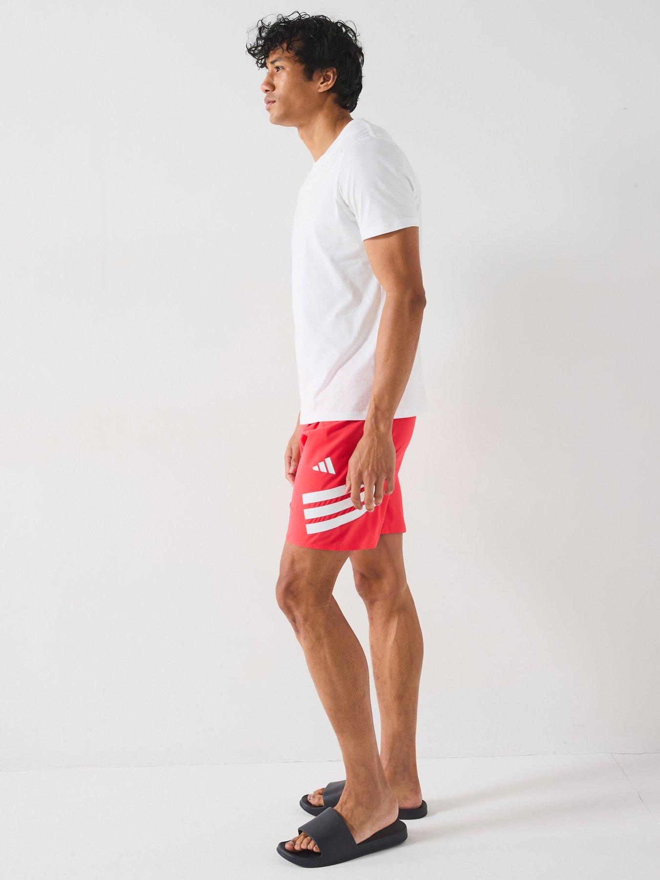 Image 3 of 4 of adidas Mens Icon 3 Stripe 8in Swim Shorts - Semi Lucid Red/White