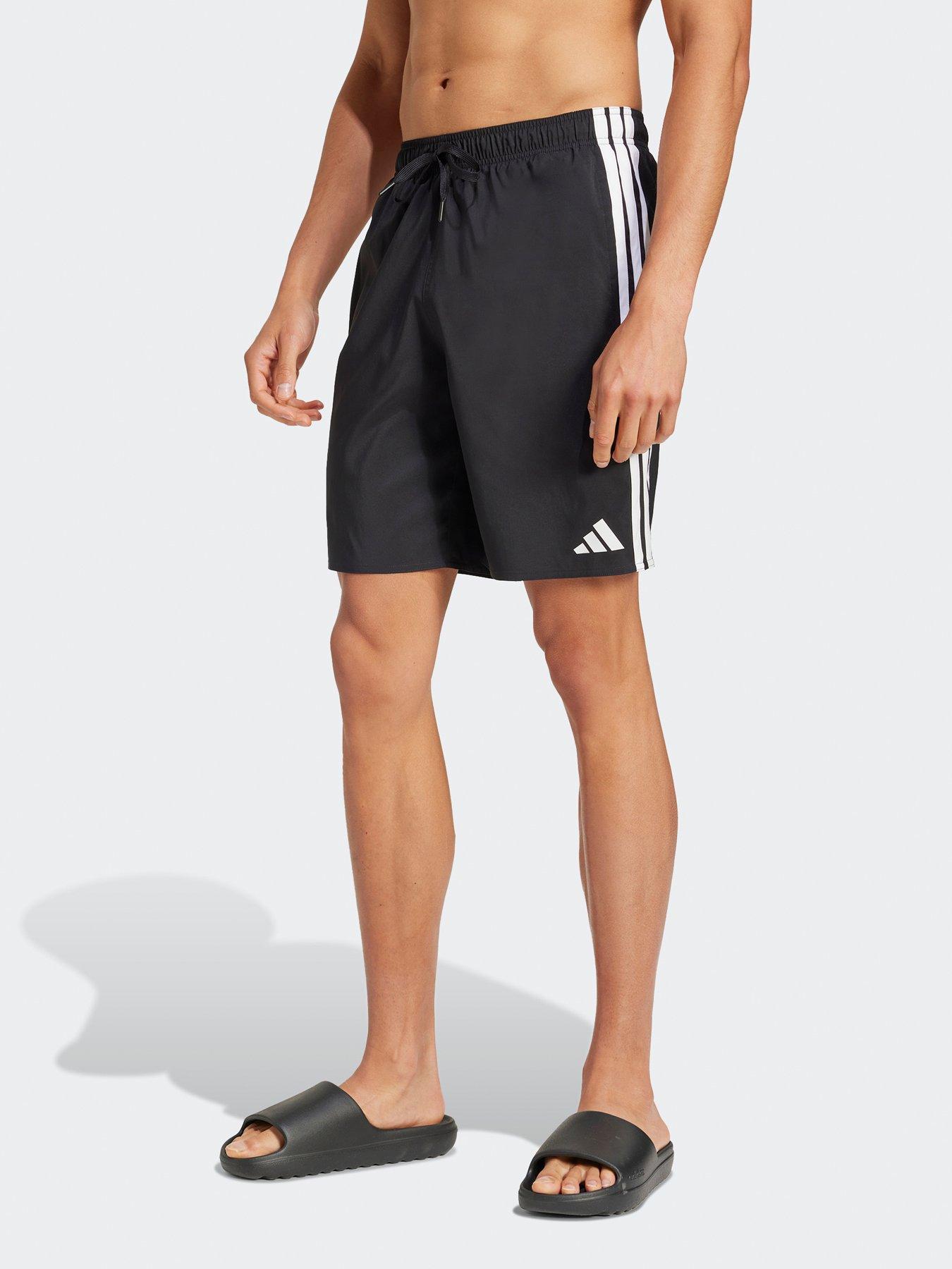 adidas Mens 3 Stripe 8in Swim Shorts - Black/White
