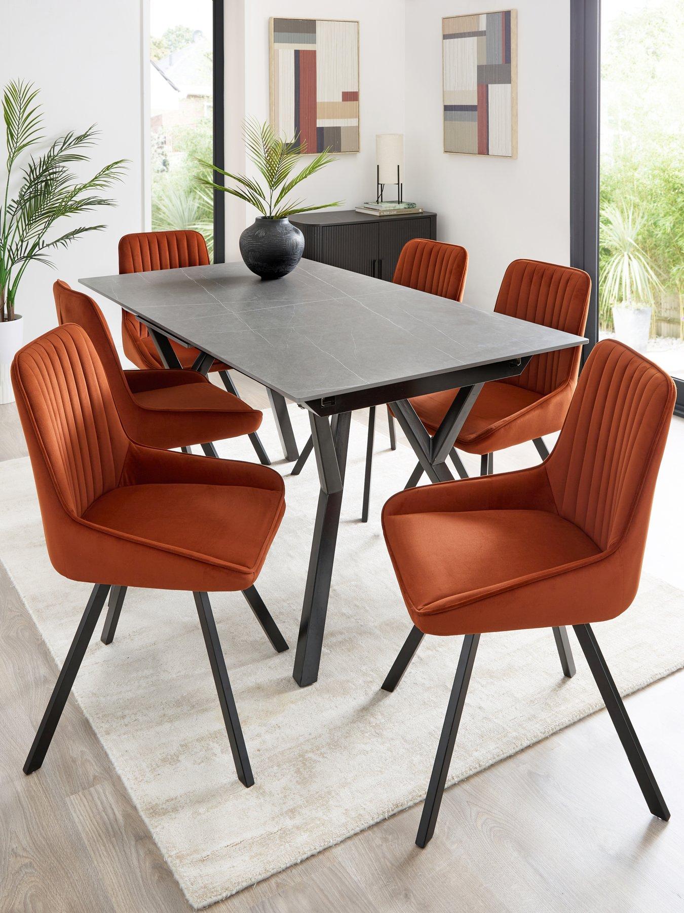 Image 1 of 7 of The Very Collection Corbin 160-200 cm Extending Black Dining Table + 6 Marlow Rust Dining Chairs