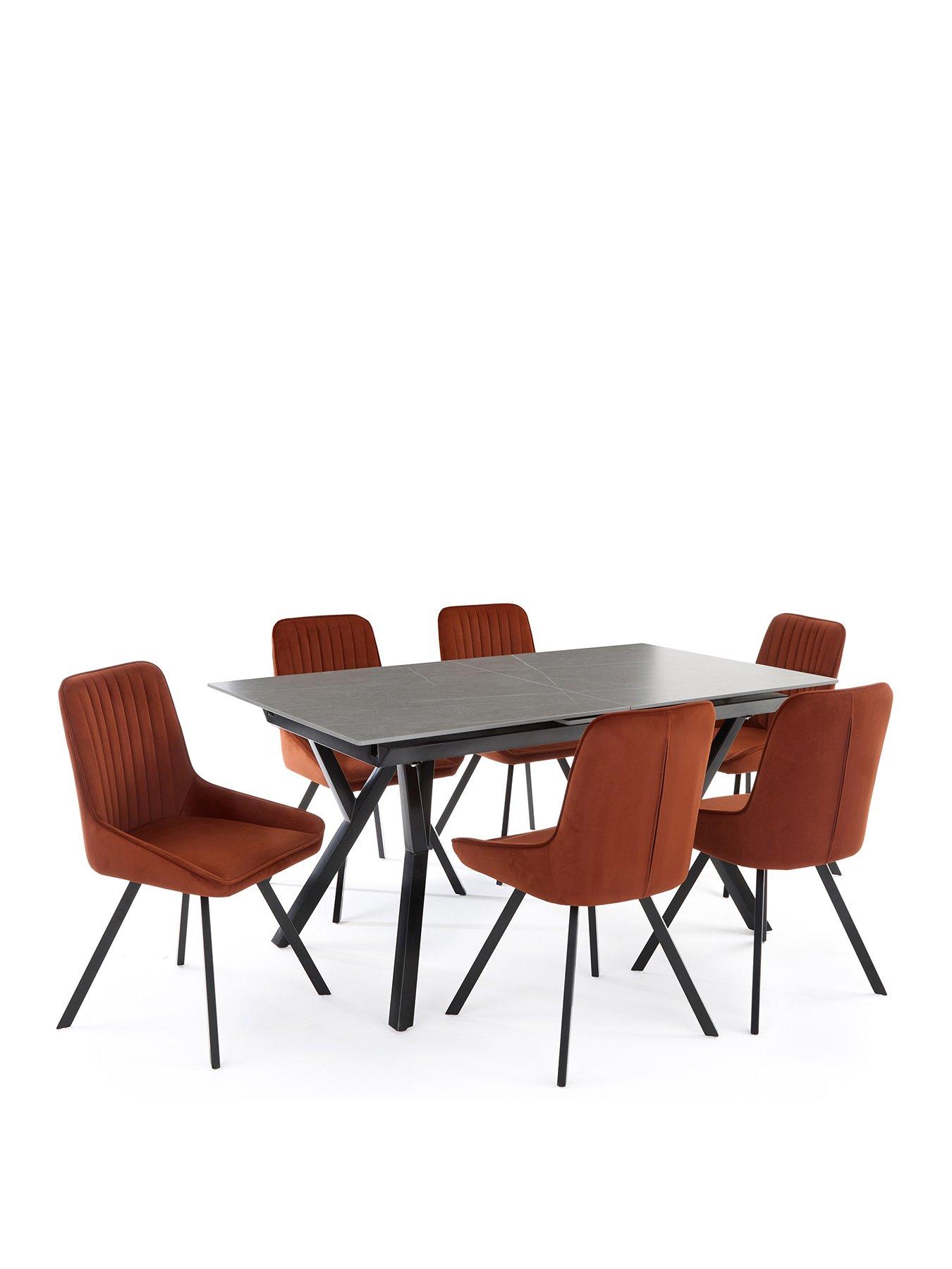 very-home-corbin-160-200-cm-extending-black-dining-table-6-marlow-rust-dining-chairsstillFront