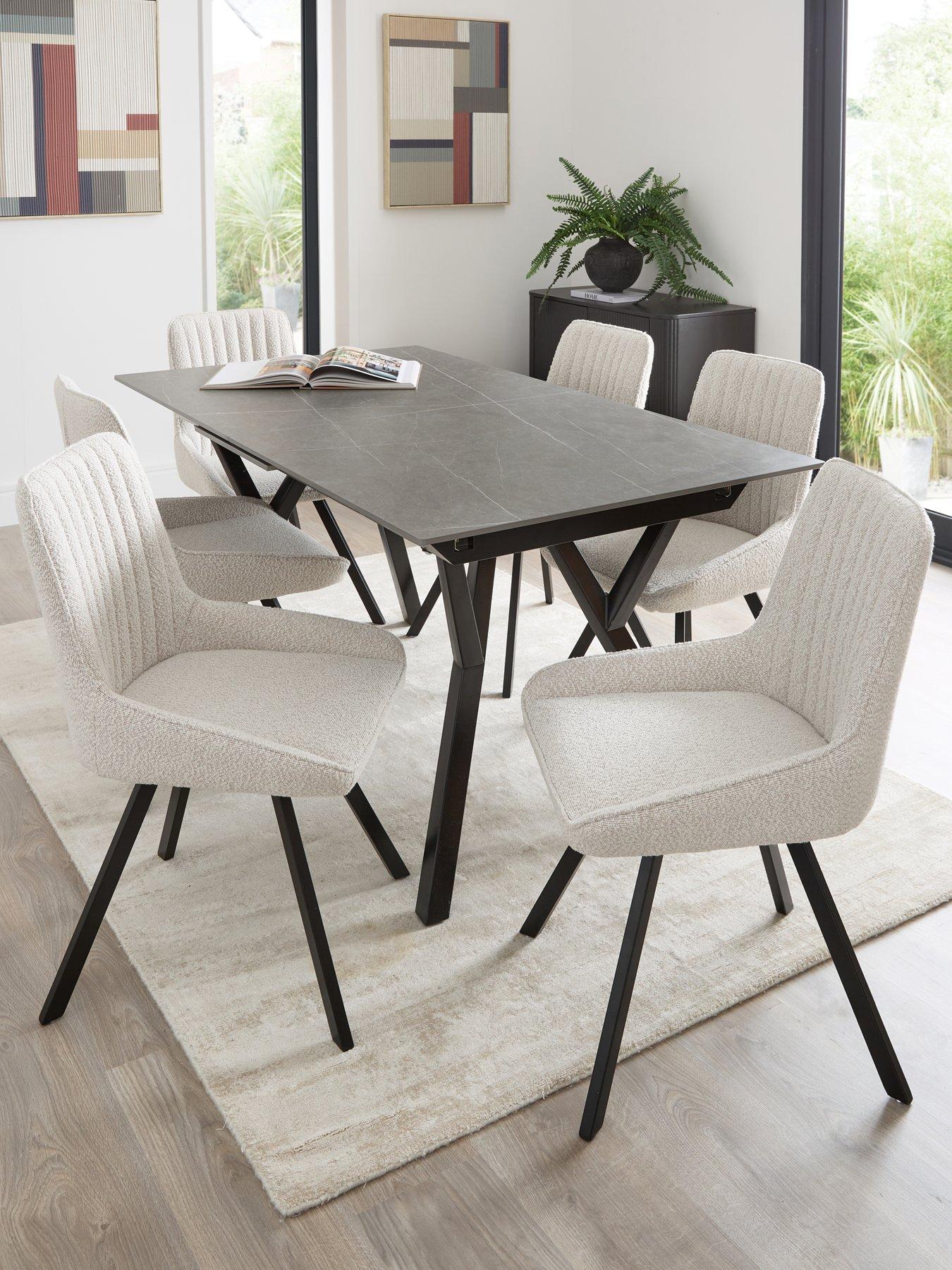 the-very-collection-corbin-160-200-cm-extending-black-dining-table-6-marlow-bouclenbspdining-chairs-fscreg-certified