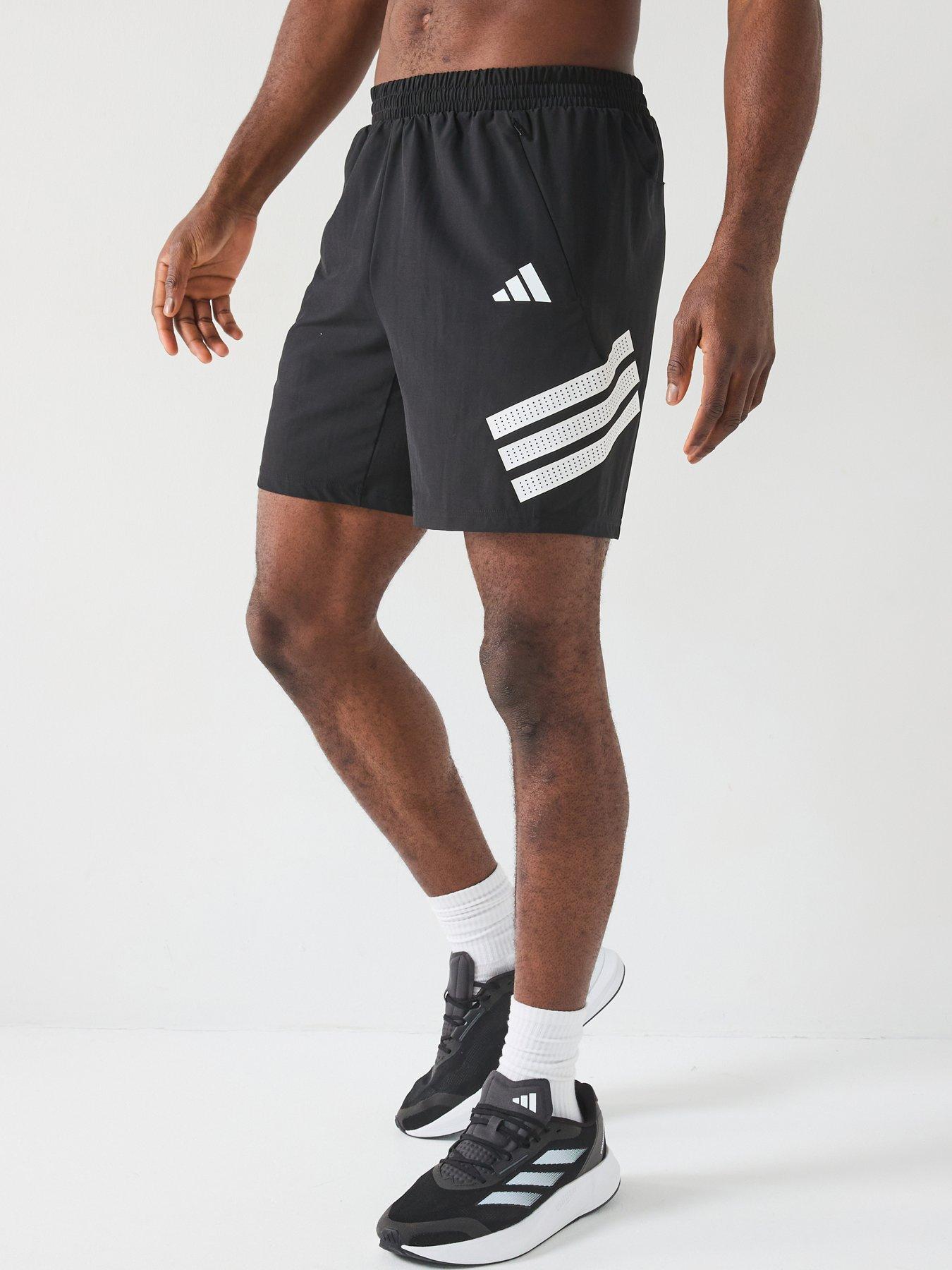 adidas Mens Training Gym+ 3 Stripe Shorts - Black/White