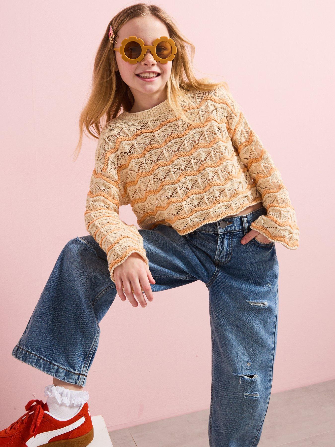 only-kids-girls-stripe-crochet-jumper-caramel-cream