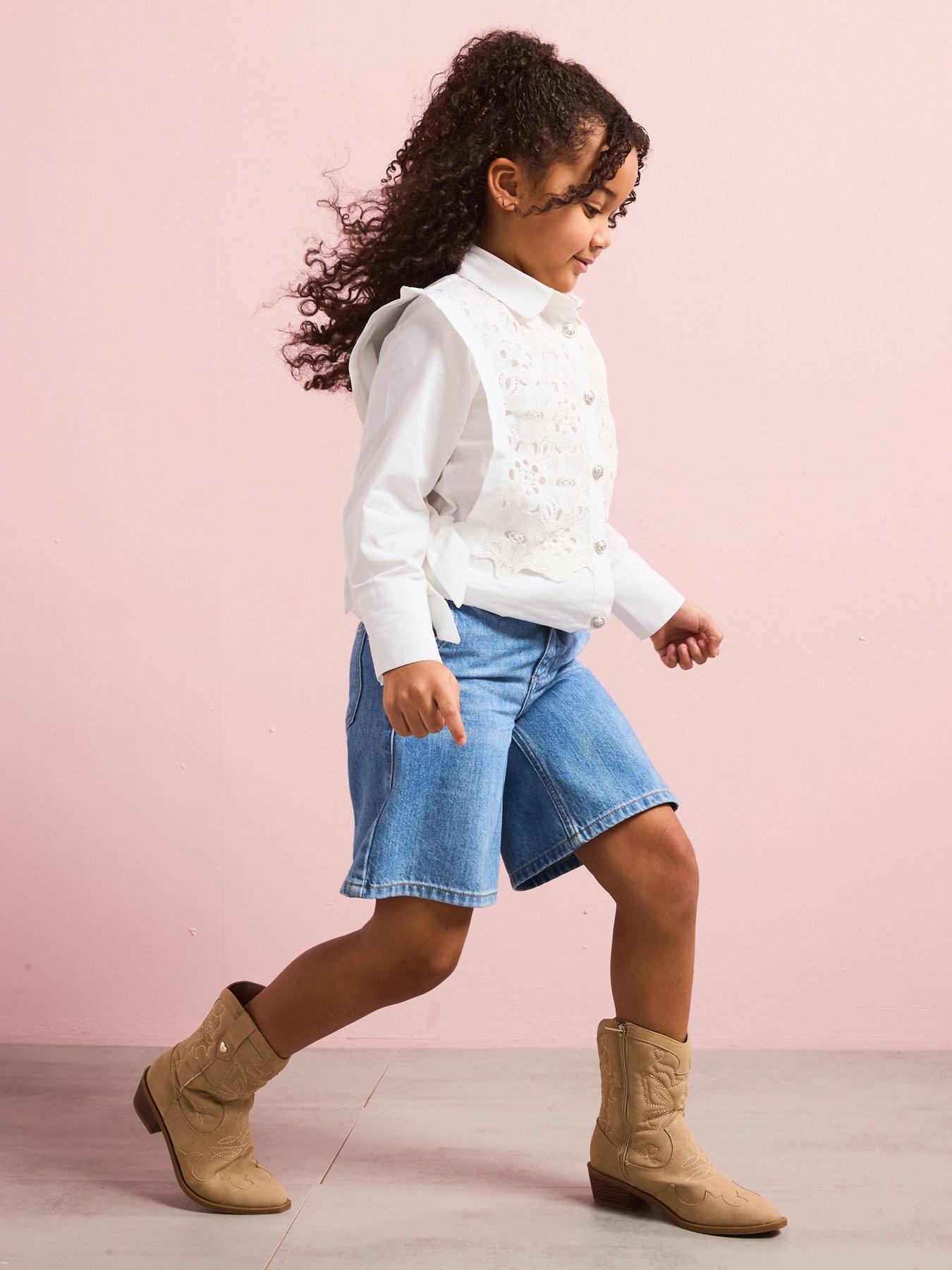 Only Kids Girls Comet Wide Leg Long Shorts - Light Blue Denim