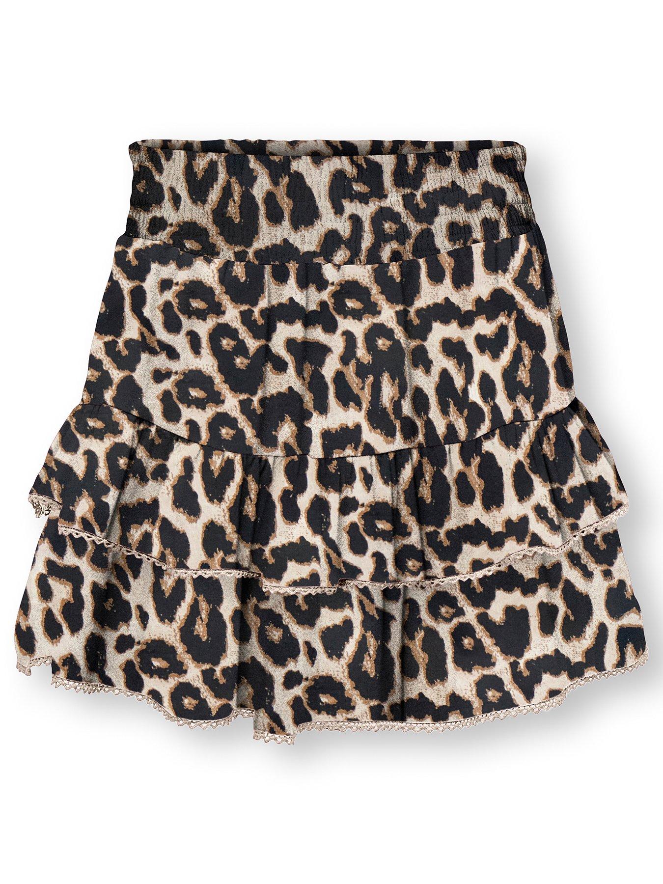 Image of Only Kids Girls Leopard Print Skirt - Black