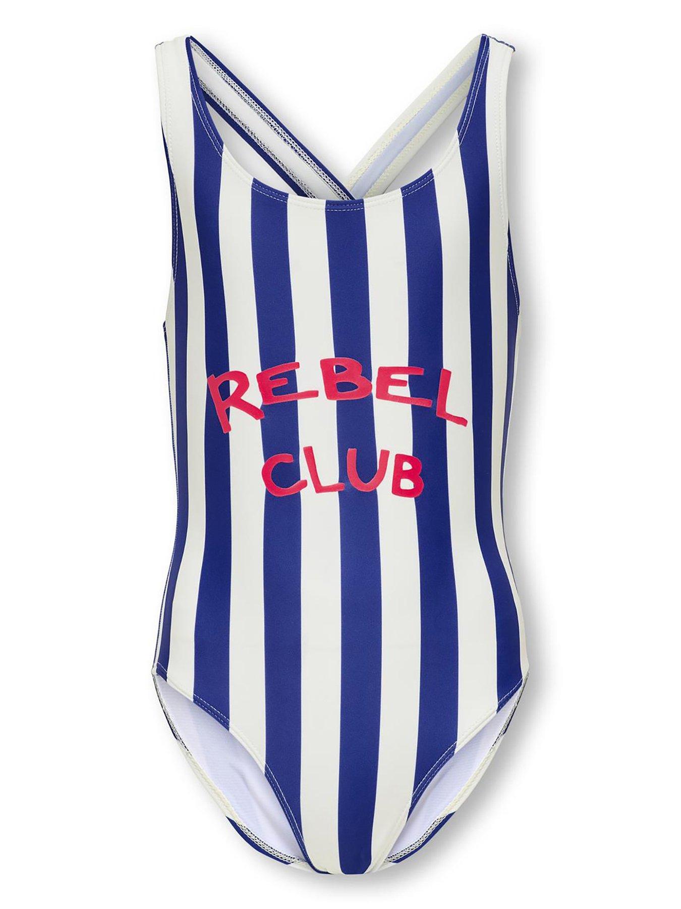 Only Kids Girl Stripe Rebel Swimsuit - Mazarine Blue