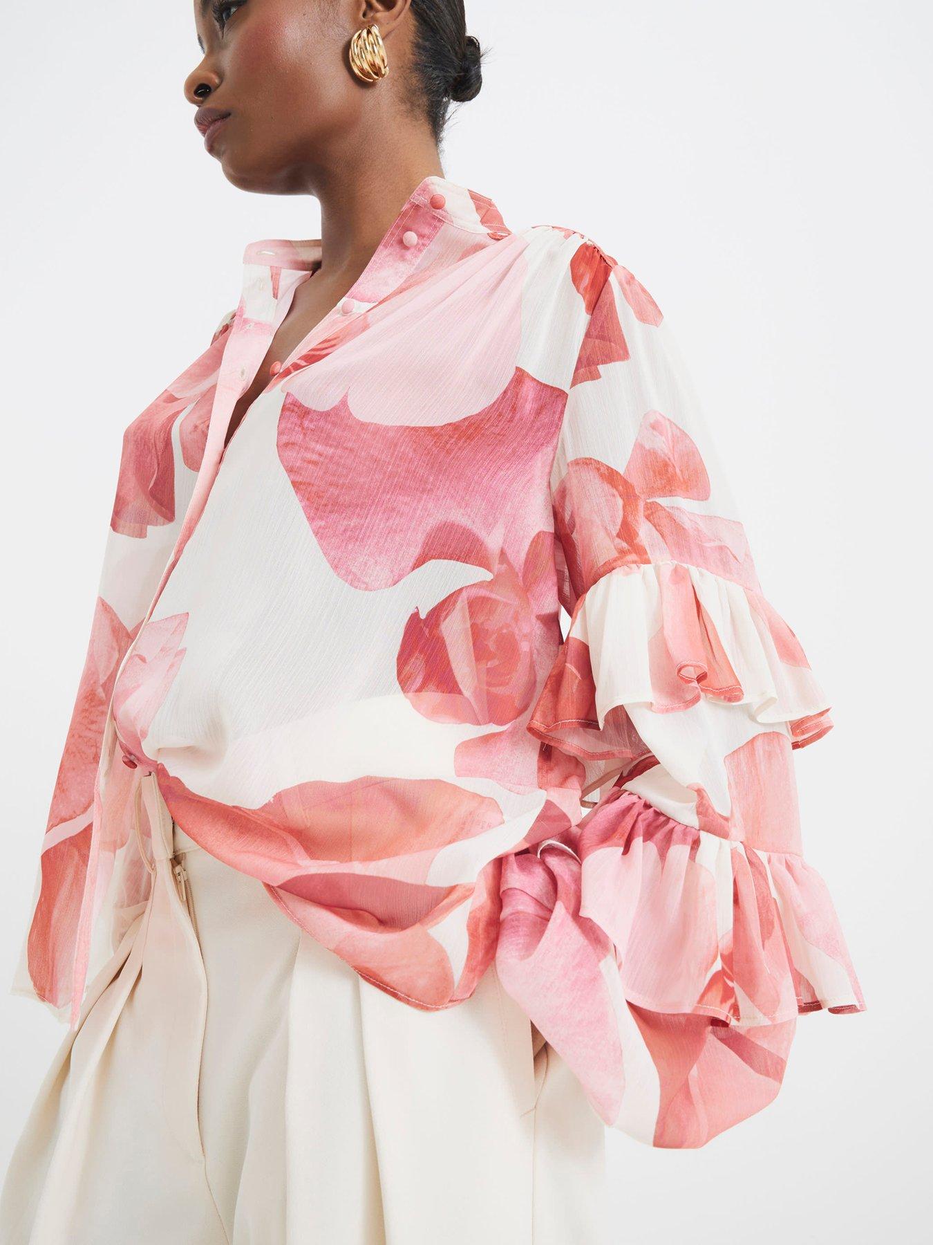 Image 2 of 6 of River Island Ruffle Sleeve Blouse - Pink
