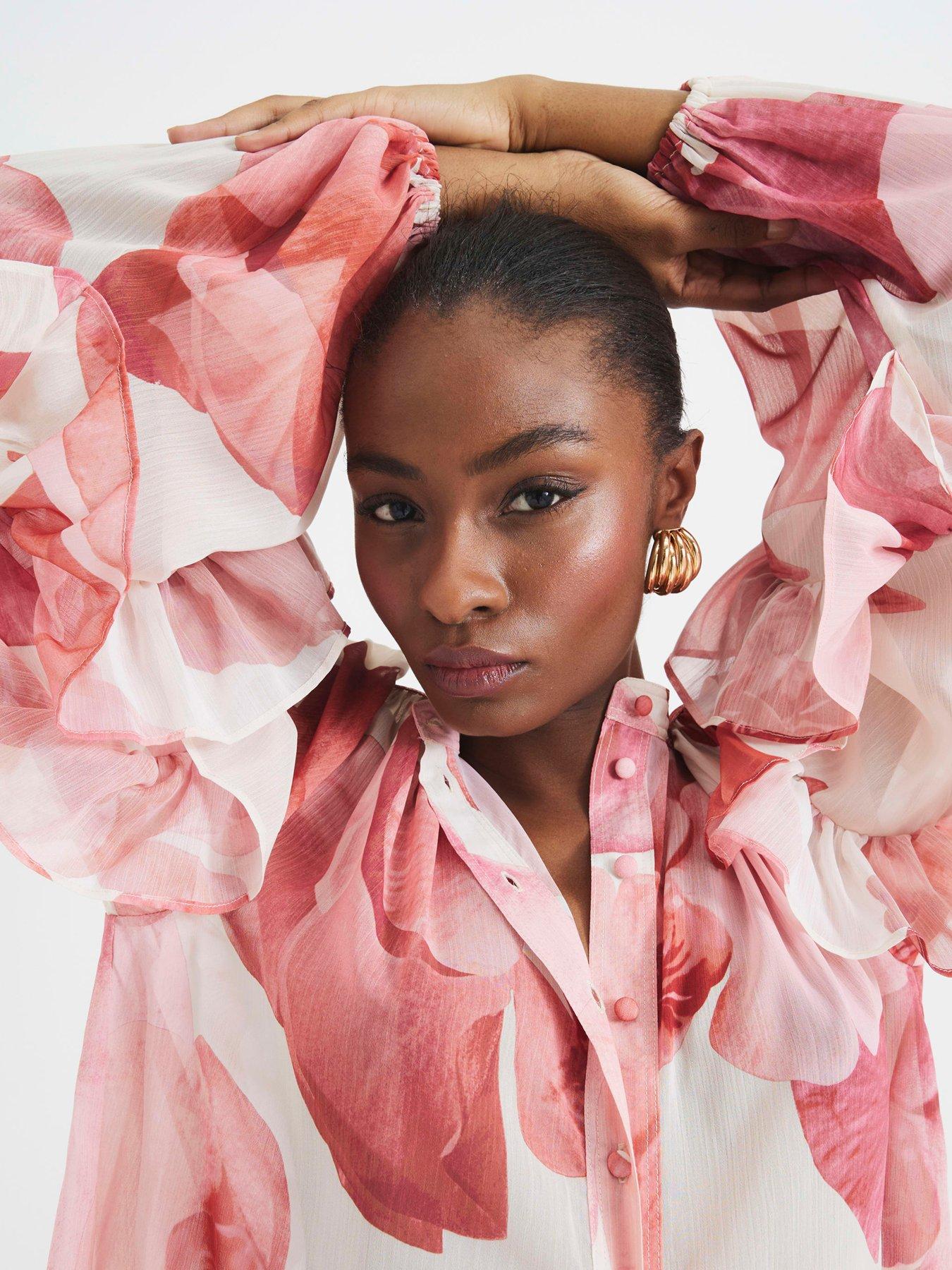 Image 3 of 6 of River Island Ruffle Sleeve Blouse - Pink