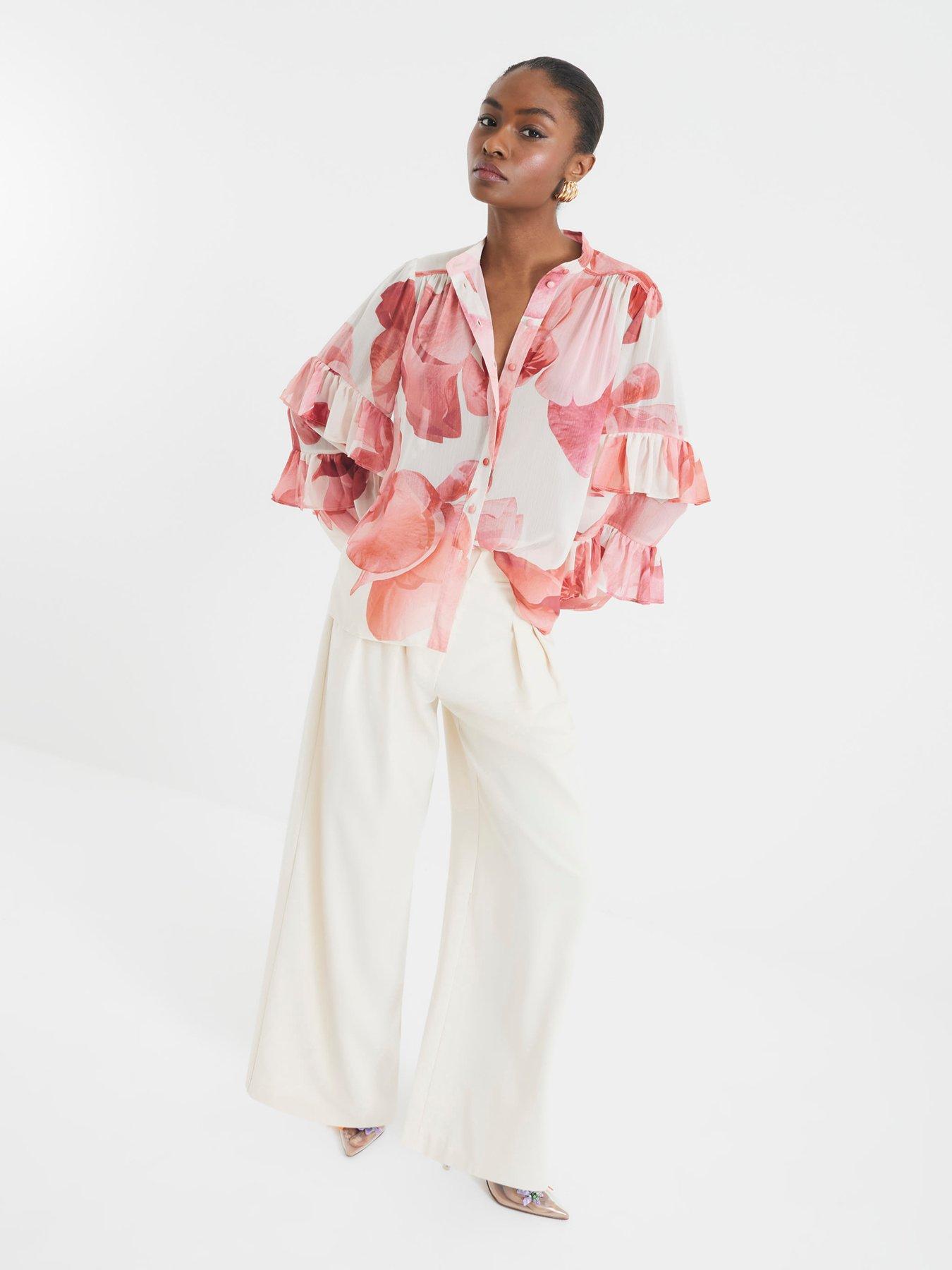 Image 4 of 6 of River Island Ruffle Sleeve Blouse - Pink