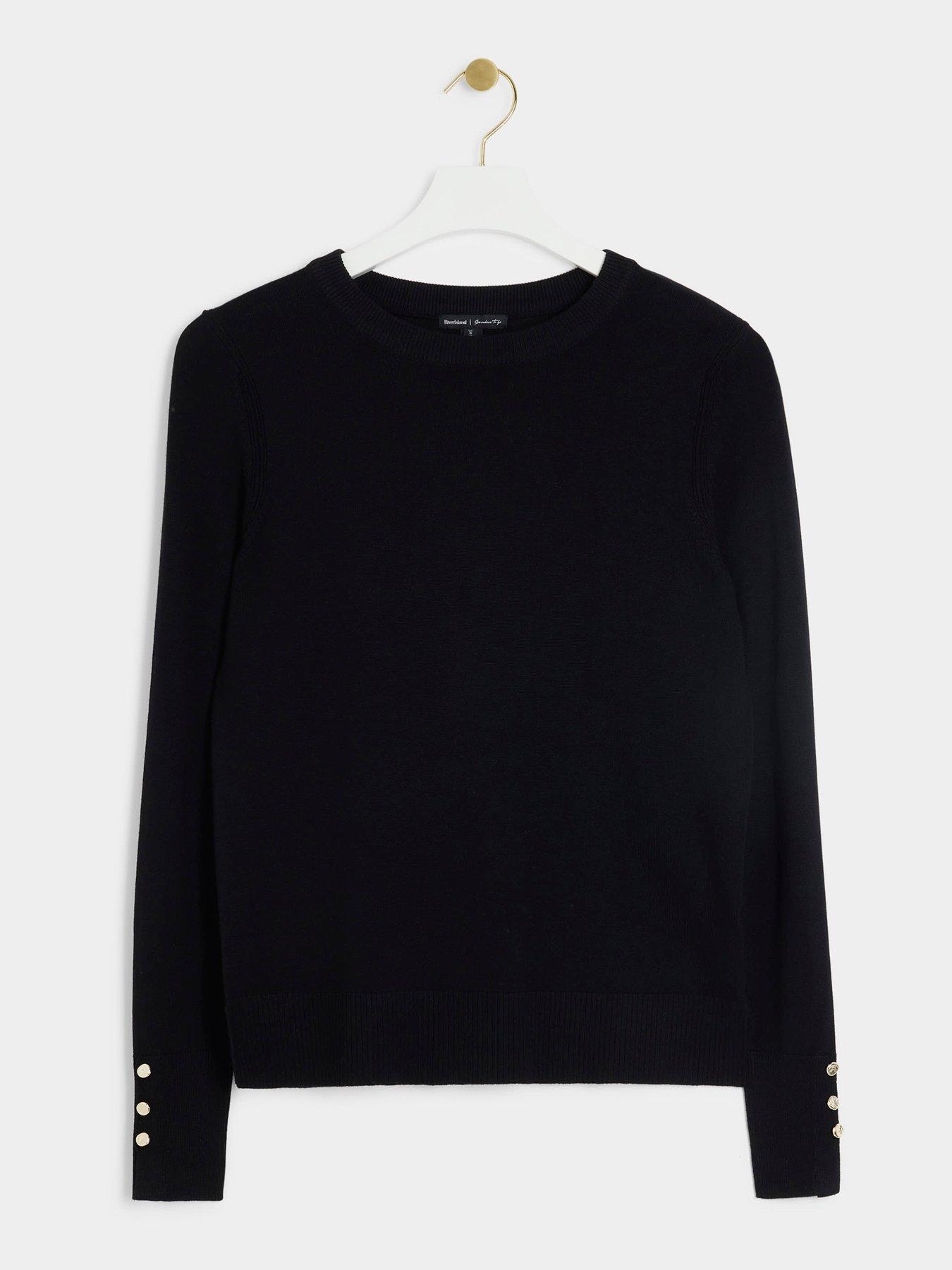 river-island-crew-neck-fine-knit-top-blackdetail