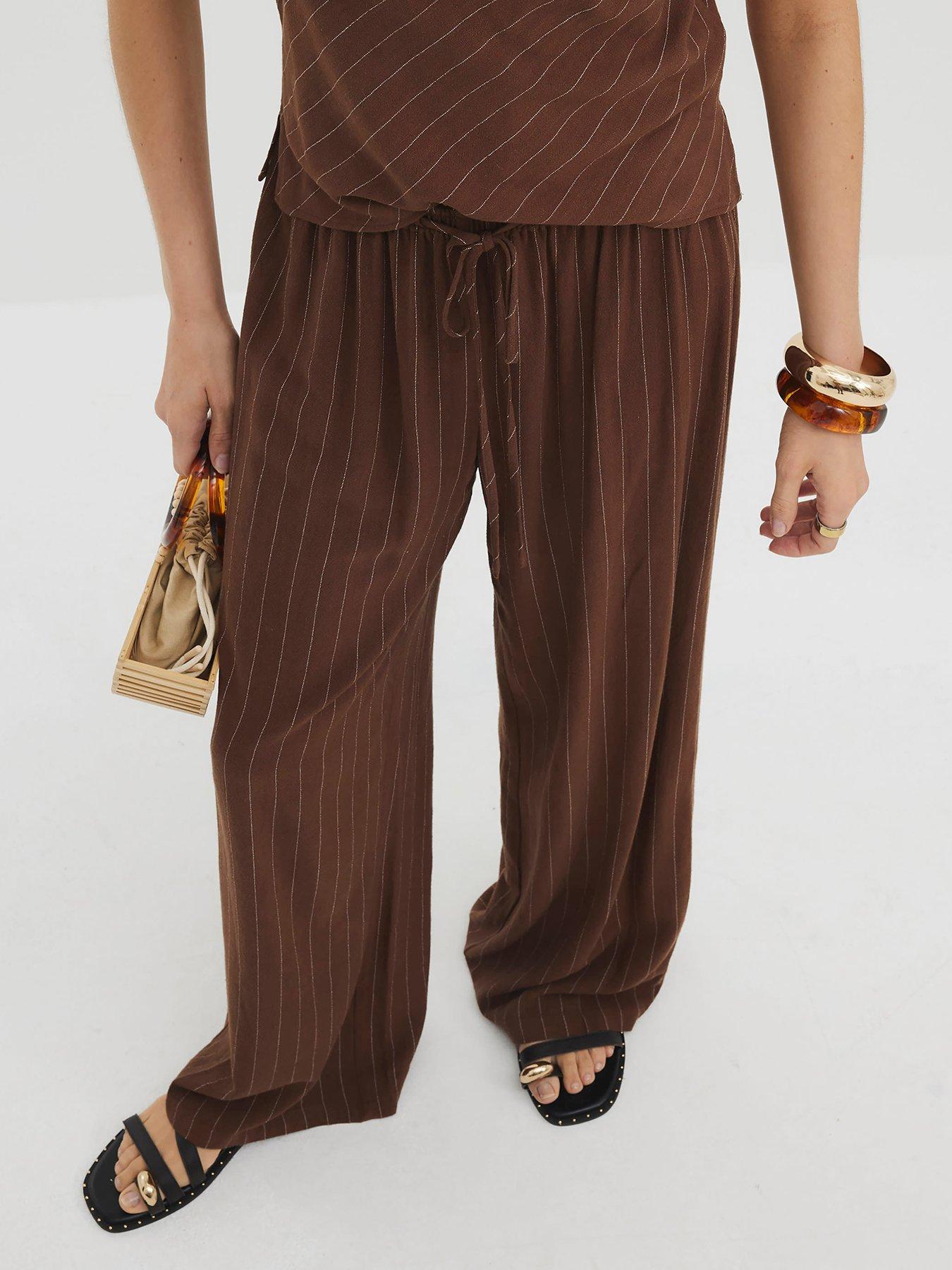 undefined Linen Stripe Trousers - Brown