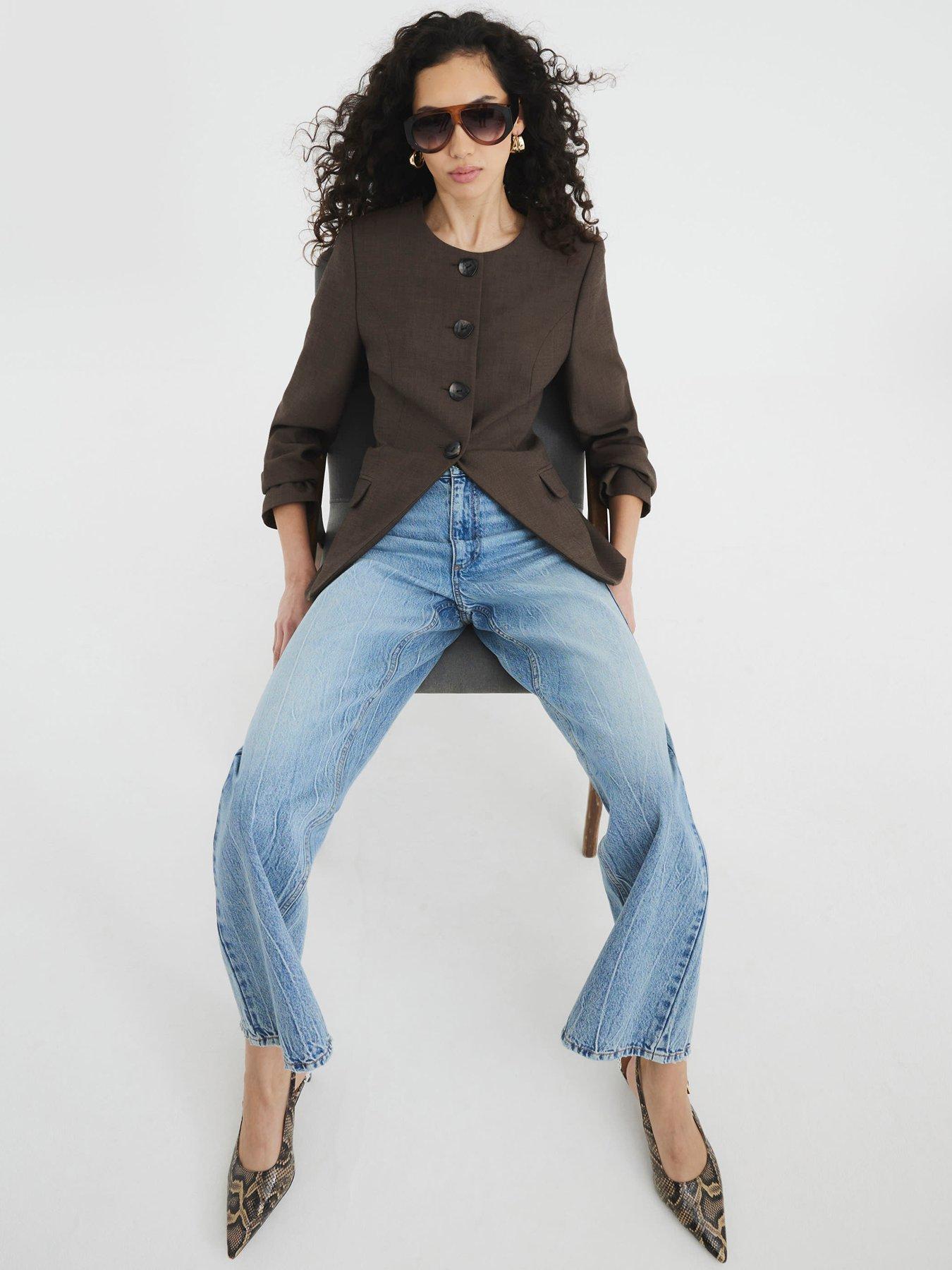 Image of River Island Scoop Neck Blazer - Brown