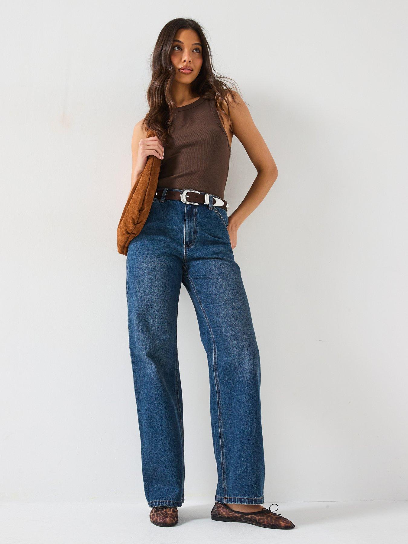 V by Very Stud Trim Wide Leg Jeans - Dark Wash